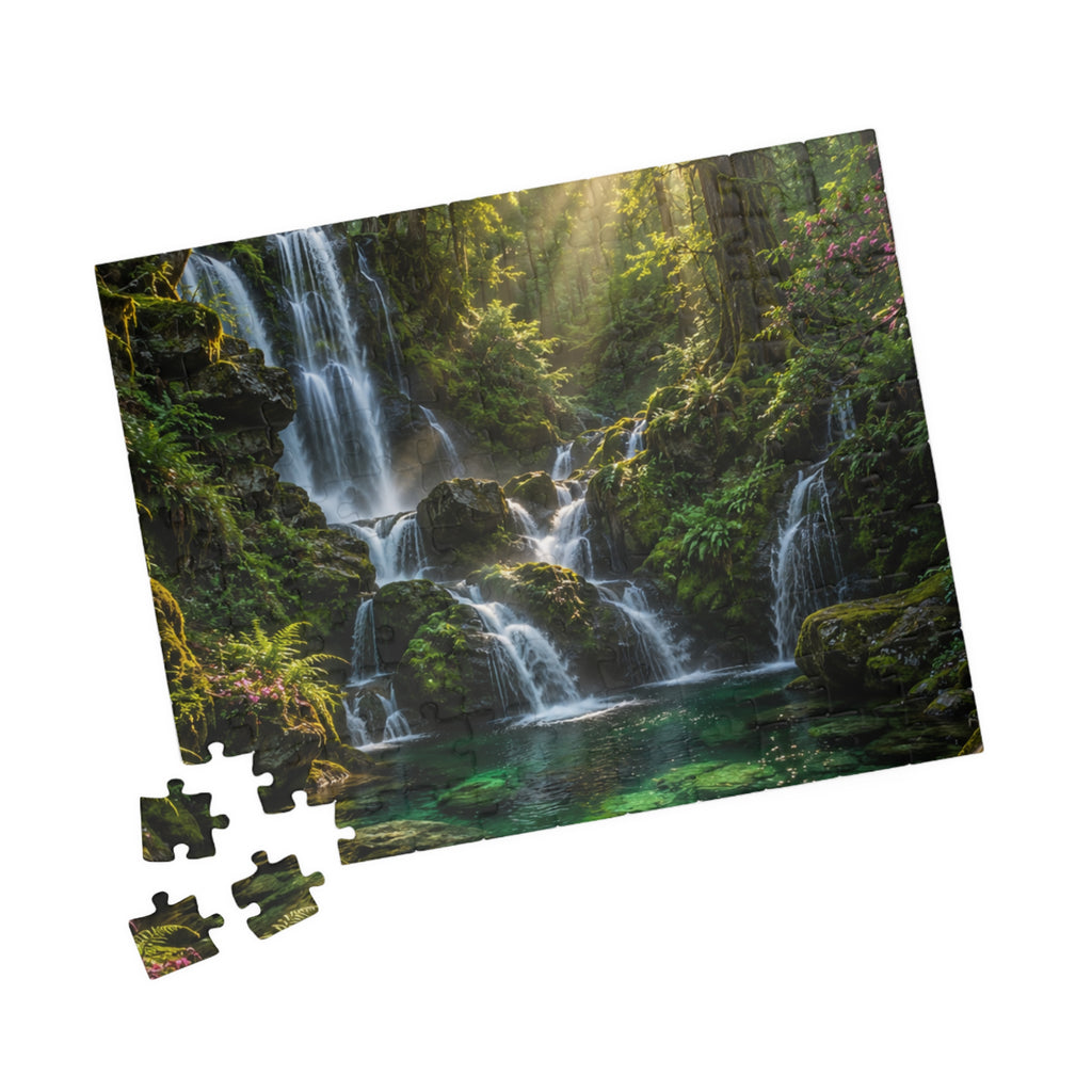 Enchanted Waterfall Forest Puzzle — Scenic Nature Jigsaw (110/252/520/1014 pcs)
