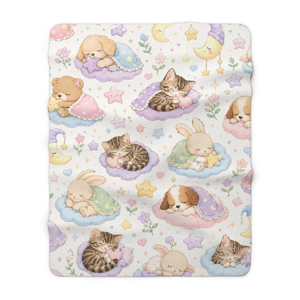 Cute Sleepy Pet Friends Sherpa Blanket — Baby Animal Nursery Throw