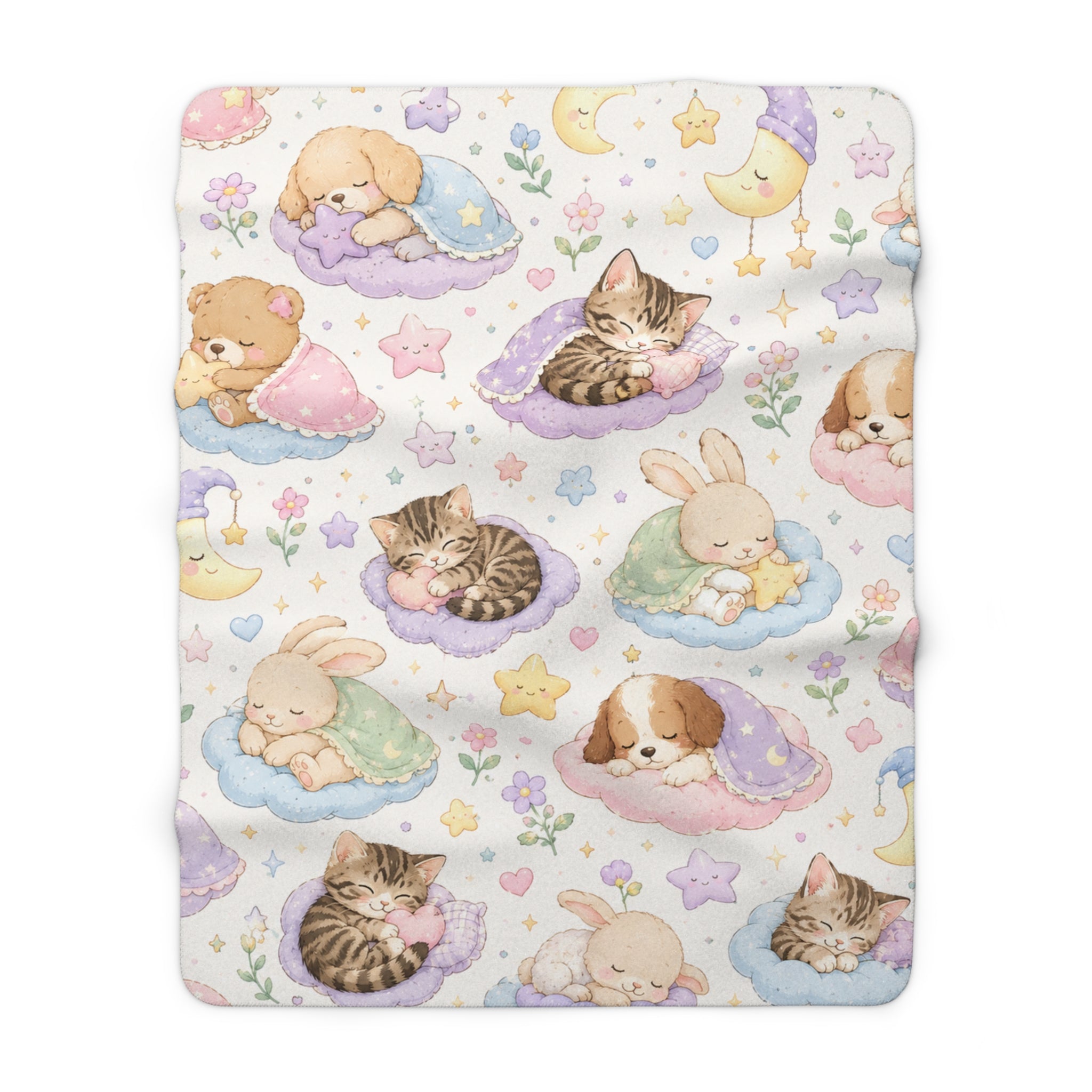 Cute Sleepy Pet Friends Sherpa Blanket — Baby Animal Nursery Throw