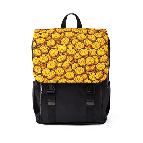 8bit Coin Pile Shoulder Backpack — Gold Treasure Gamer Casual Shoulder Backpack