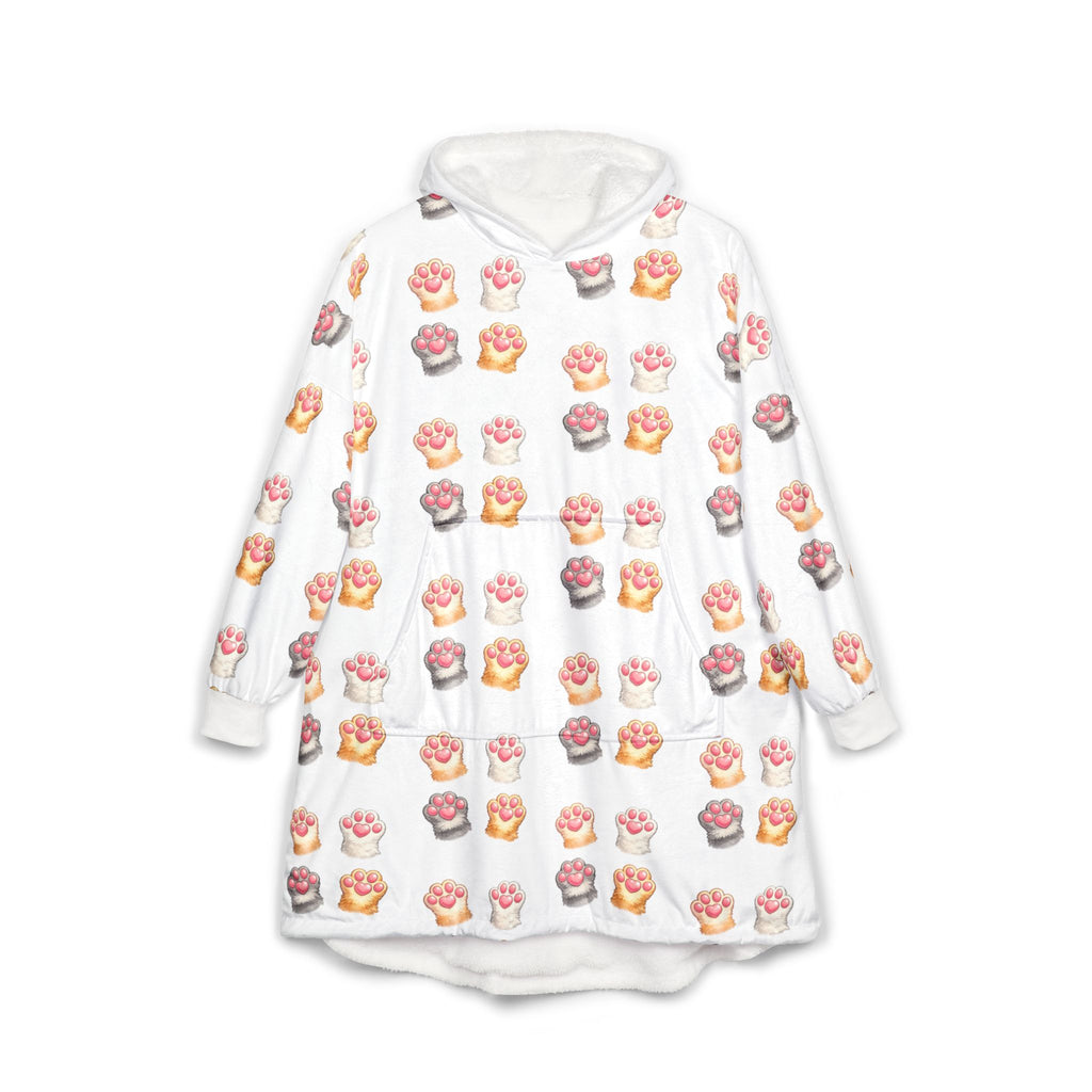 Cat Paw Pattern Hooded Blanket – Cozy Sherpa Wearable Blanket Hoodie
