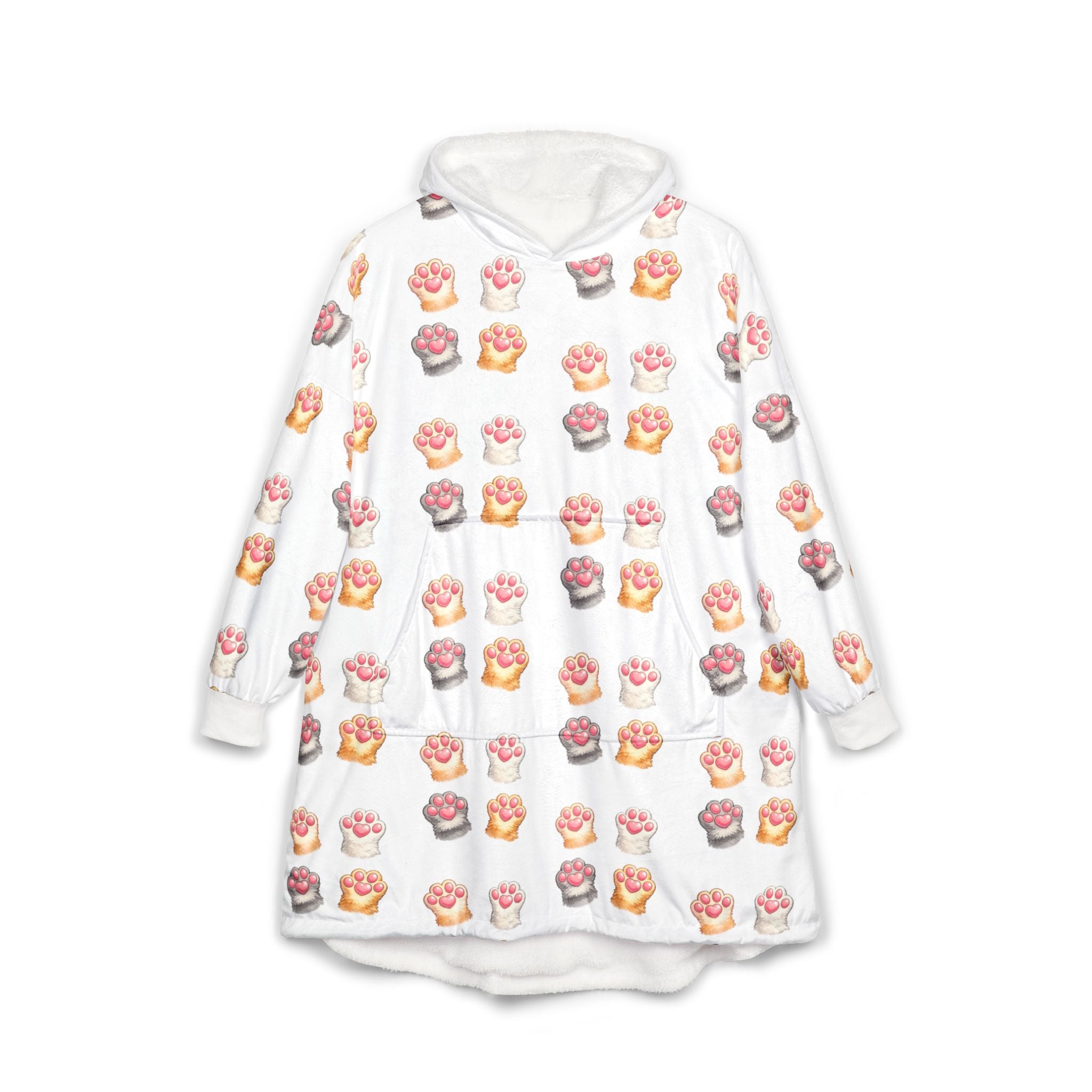 Cat Paw Pattern Hooded Blanket – Cozy Sherpa Wearable Blanket Hoodie