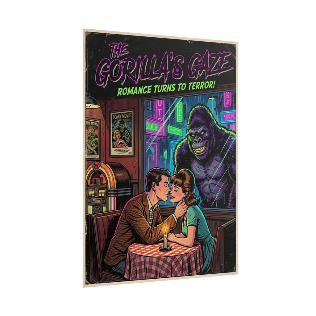 Rolled Poster — "The Gorilla's Gaze" Retro Horror Romance Movie Poster Neon Pop Art