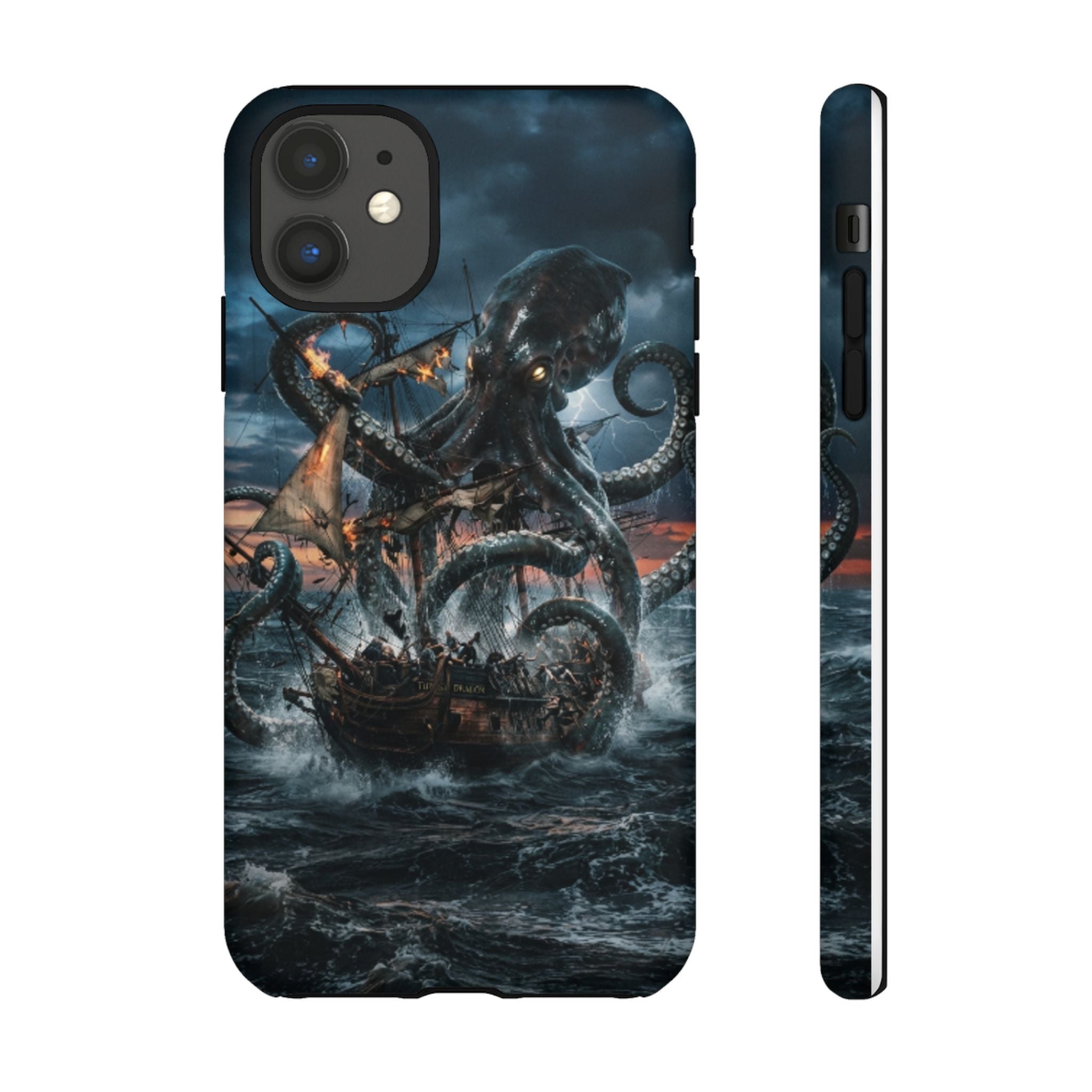 Kraken Sea Battle Phone Case — Ocean Monster Shipwreck Design