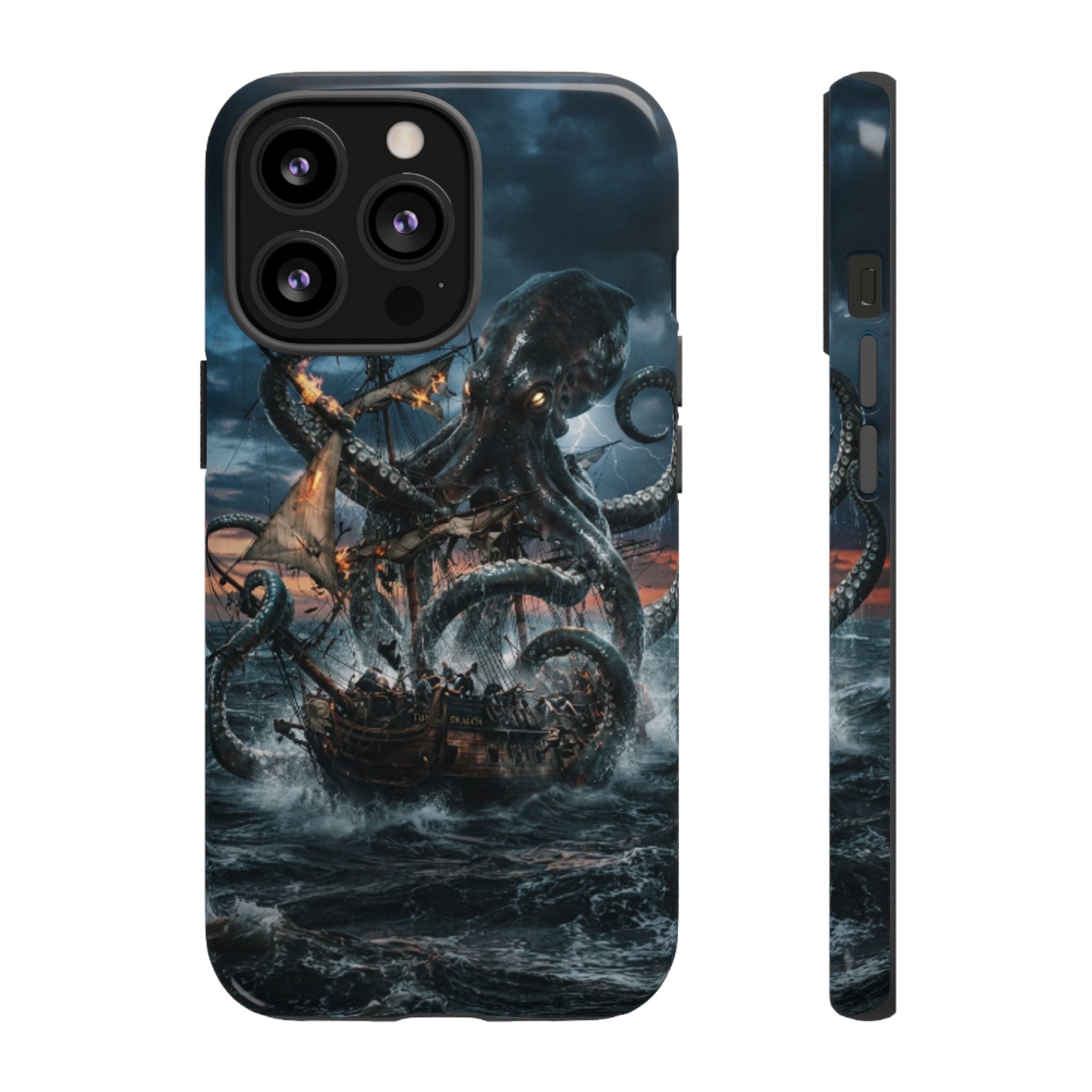 Kraken Sea Battle Phone Case — Ocean Monster Shipwreck Design