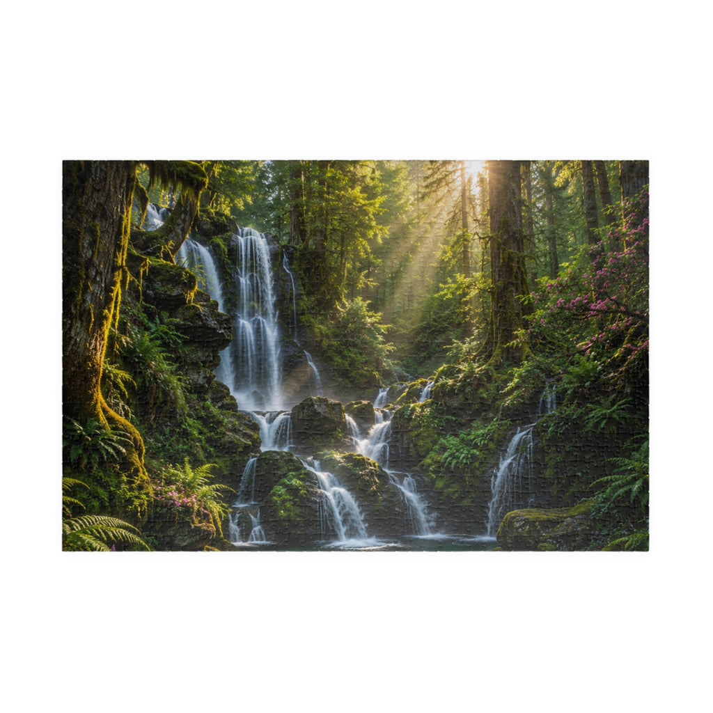 Enchanted Waterfall Forest Puzzle — Scenic Nature Jigsaw (110/252/520/1014 pcs)