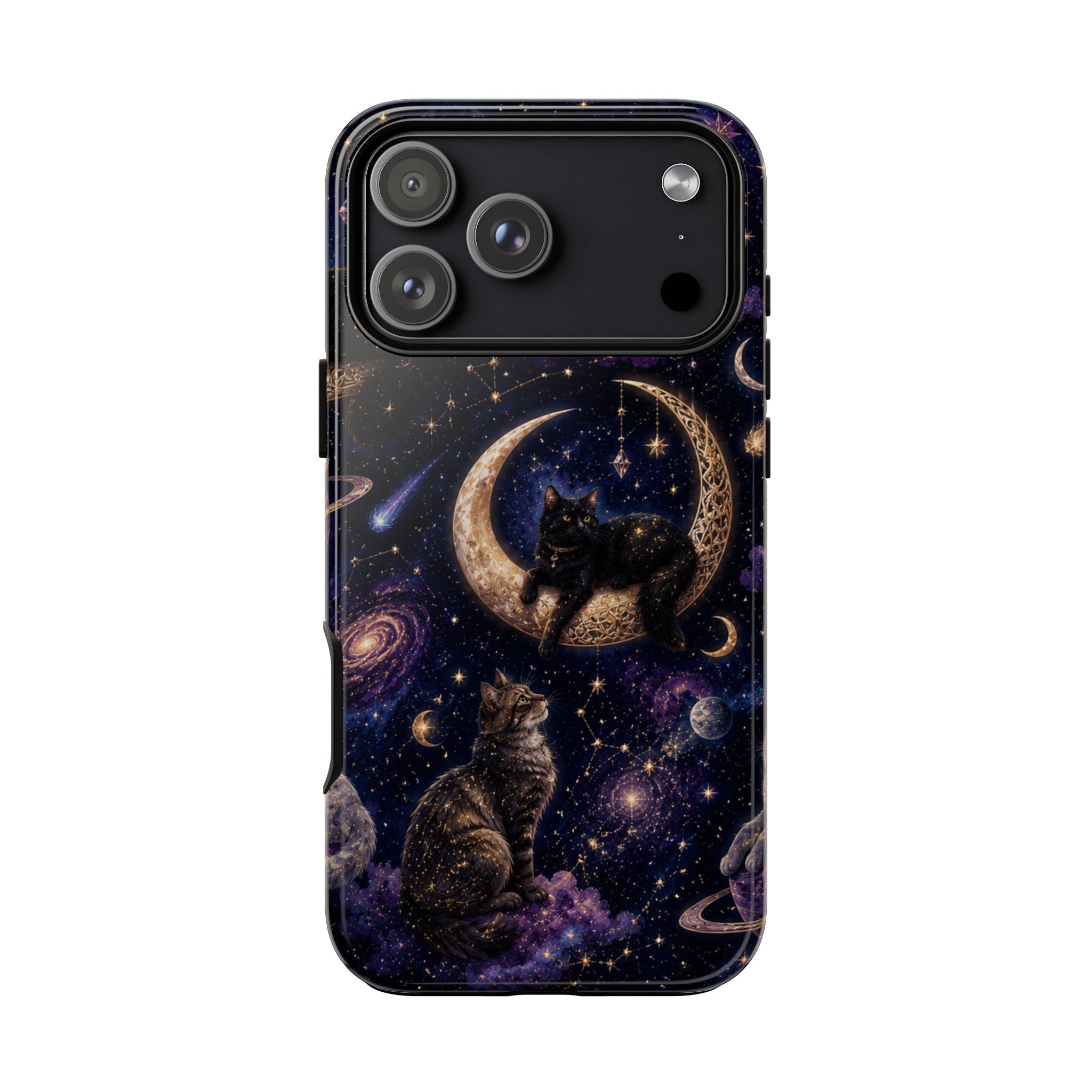 Galaxy Cats Tough Phone Case — Moon & Stars Space Kitty Protective Cover