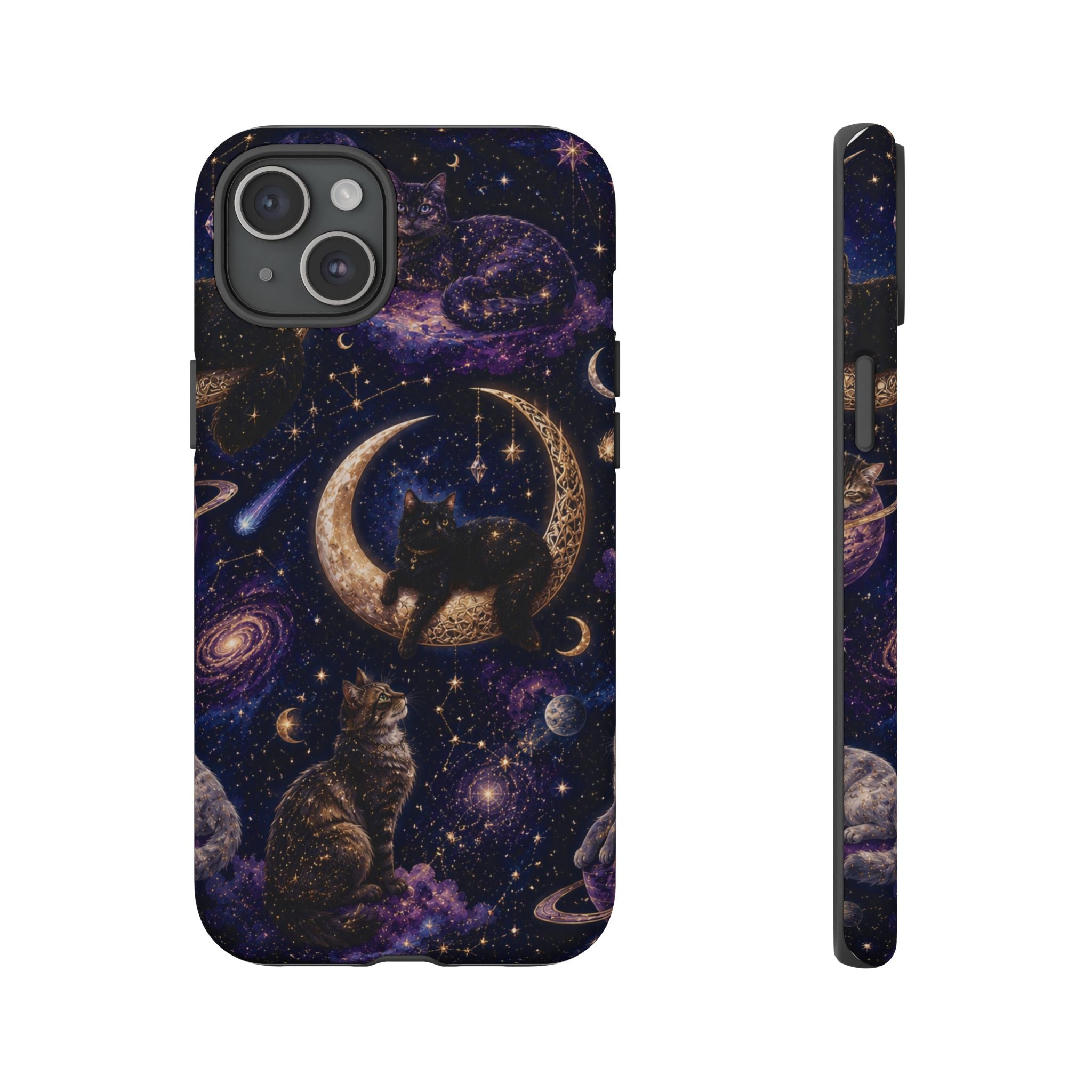 Galaxy Cats Tough Phone Case — Moon & Stars Space Kitty Protective Cover