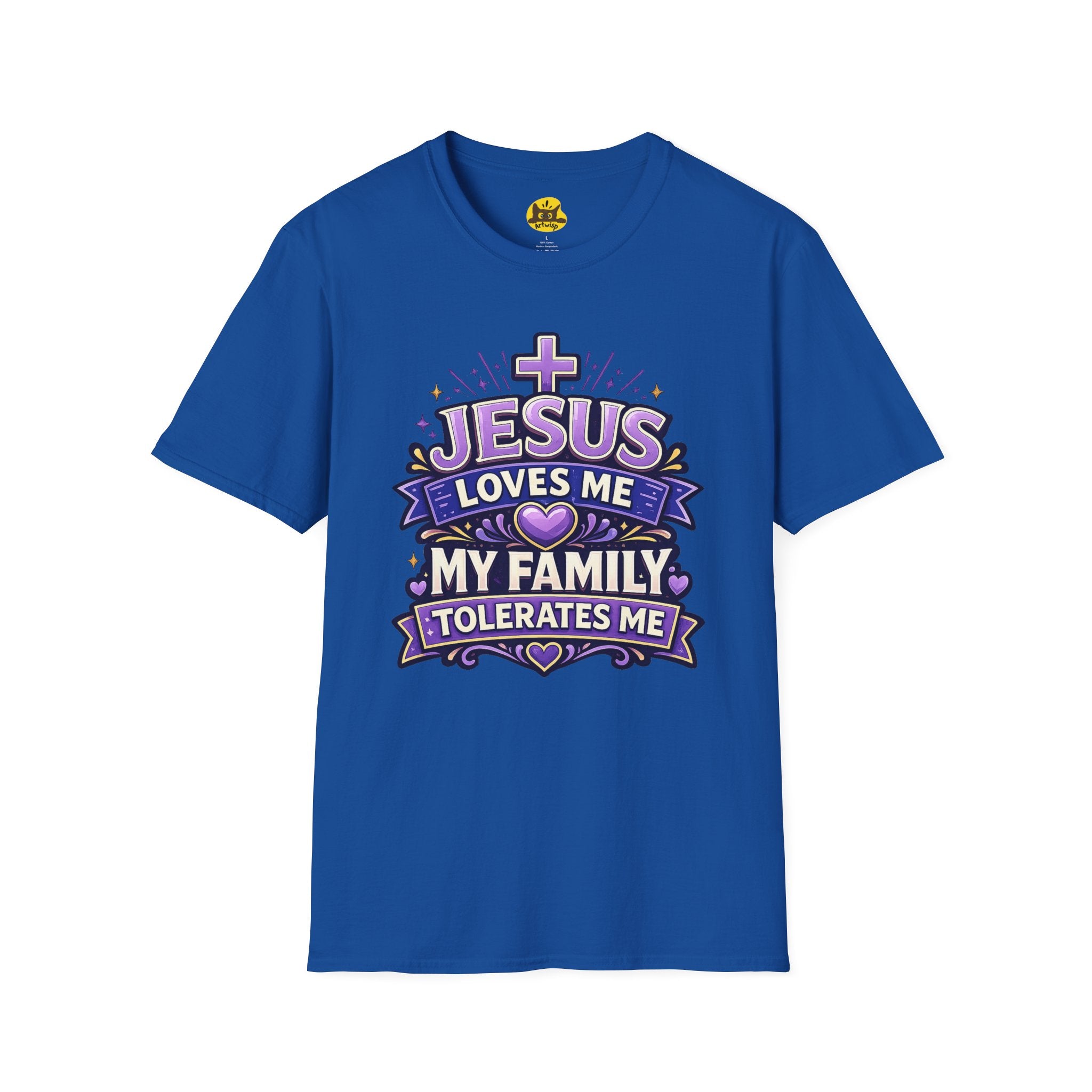 Jesus Loves Me T-Shirt — "Jesus Loves Me, My Family Tolerates Me" Funny Christian Gift Graphic Tee