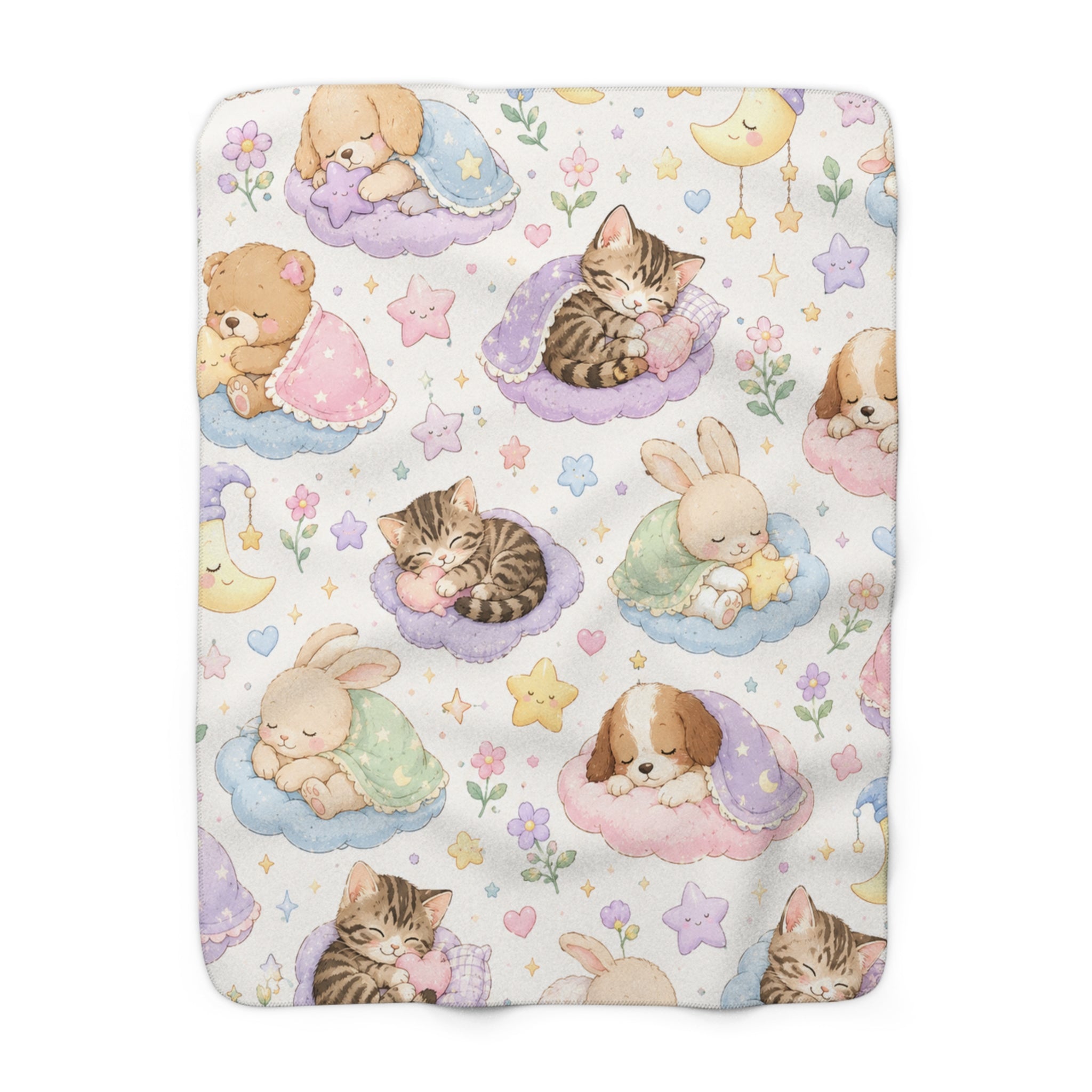 Cute Sleepy Pet Friends Sherpa Blanket — Baby Animal Nursery Throw