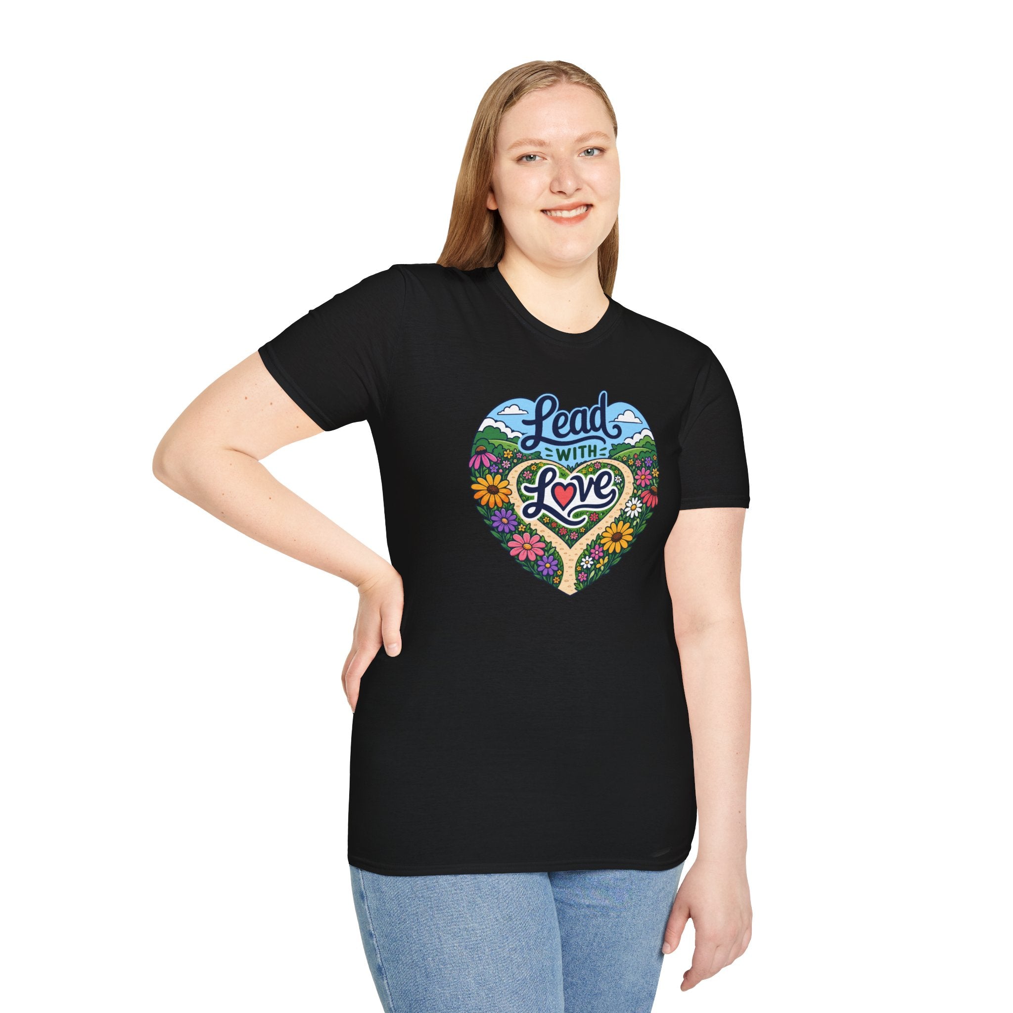 Lead With Love T-Shirt — Heart Floral Retro Graphic Tee
