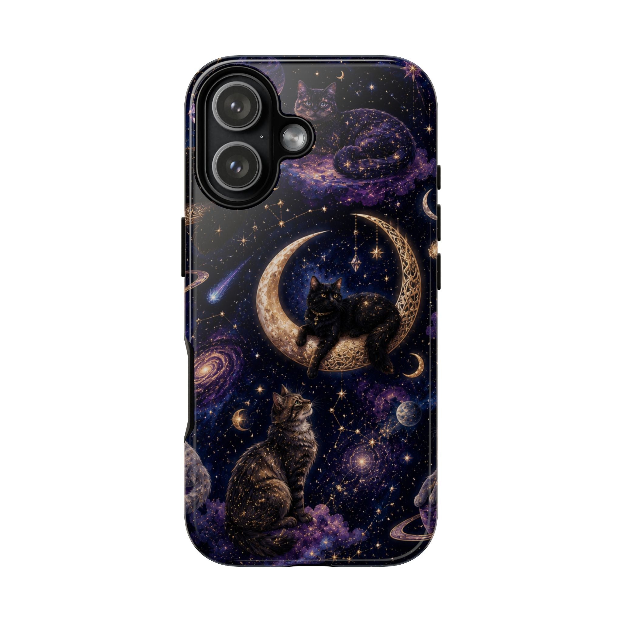 Galaxy Cats Tough Phone Case — Moon & Stars Space Kitty Protective Cover