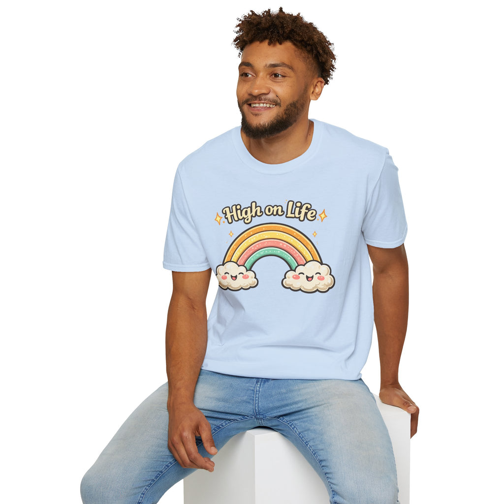 High on Life Cute Rainbow Tee (Retro Pastel Clouds) Gift T-Shirt