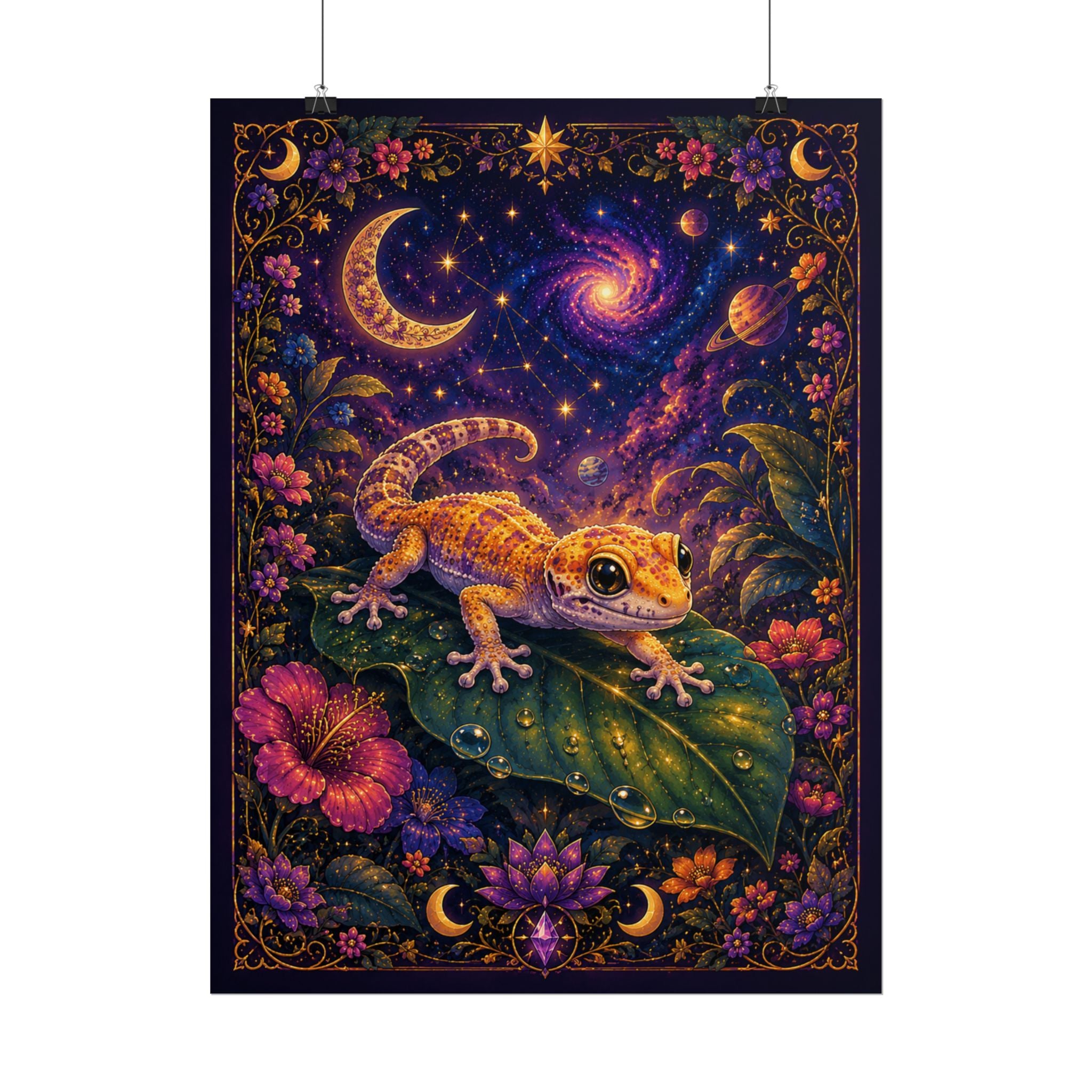 Gecko Moonlight Poster — Mystical Night Sky Wall Art