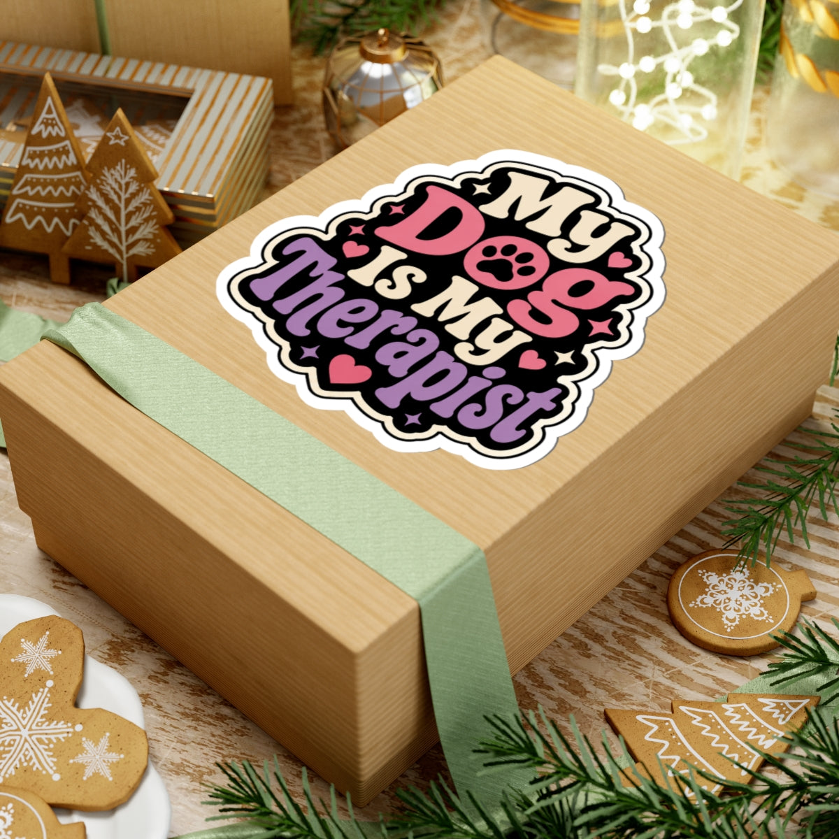 My Dog Is My Therapist Kiss-Cut Sticker — Cute Paw Print Mental Health Pet Decal