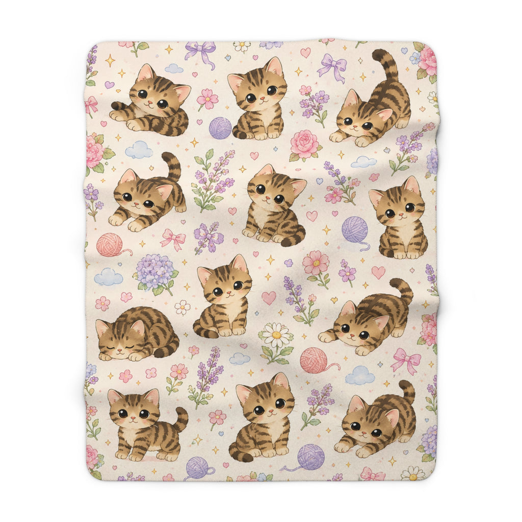 Cute Kitten Sherpa Blanket — Soft Fleece Cat Print Throw for Cozy Lounging & Gifts