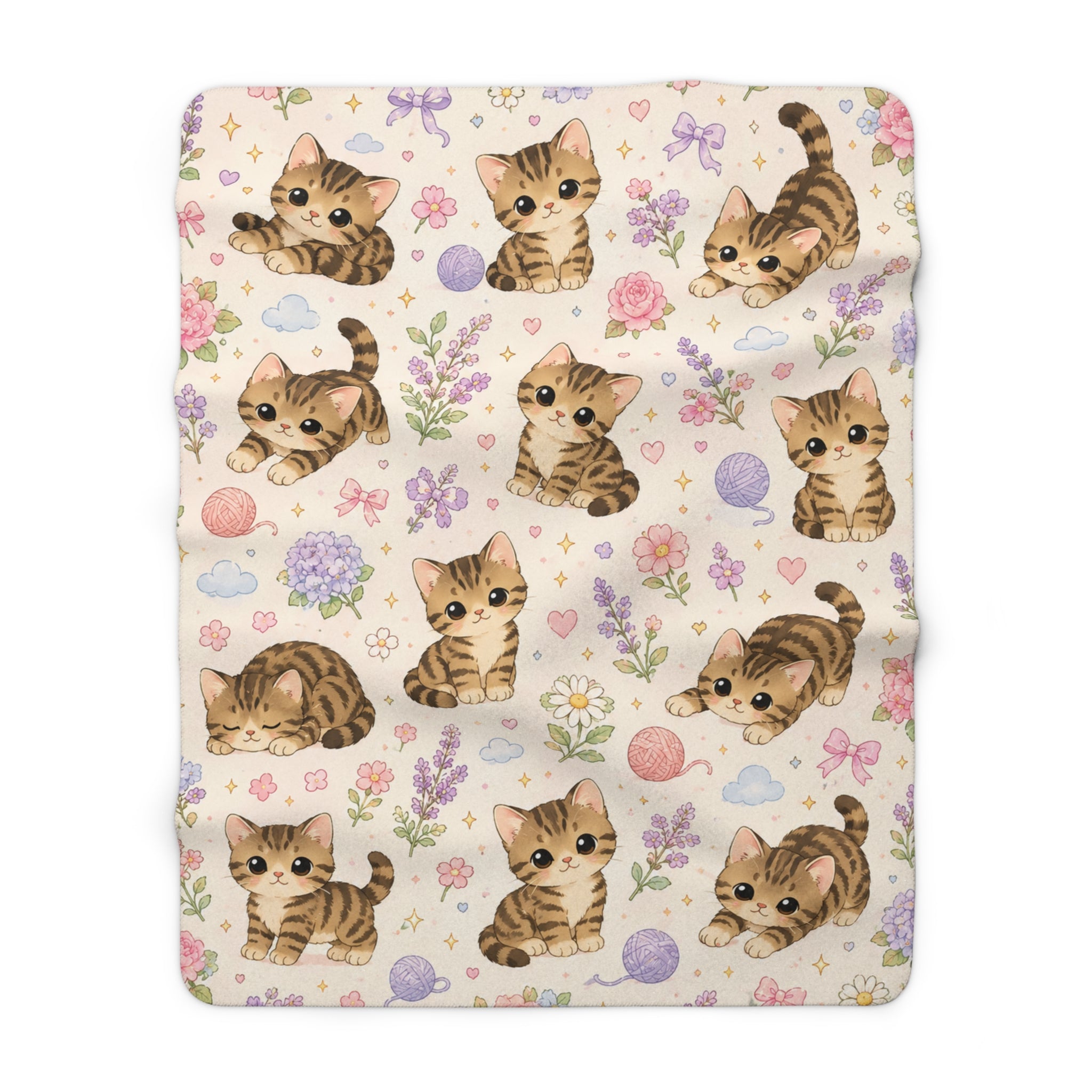 Cute Kitten Sherpa Blanket — Soft Fleece Cat Print Throw for Cozy Lounging & Gifts