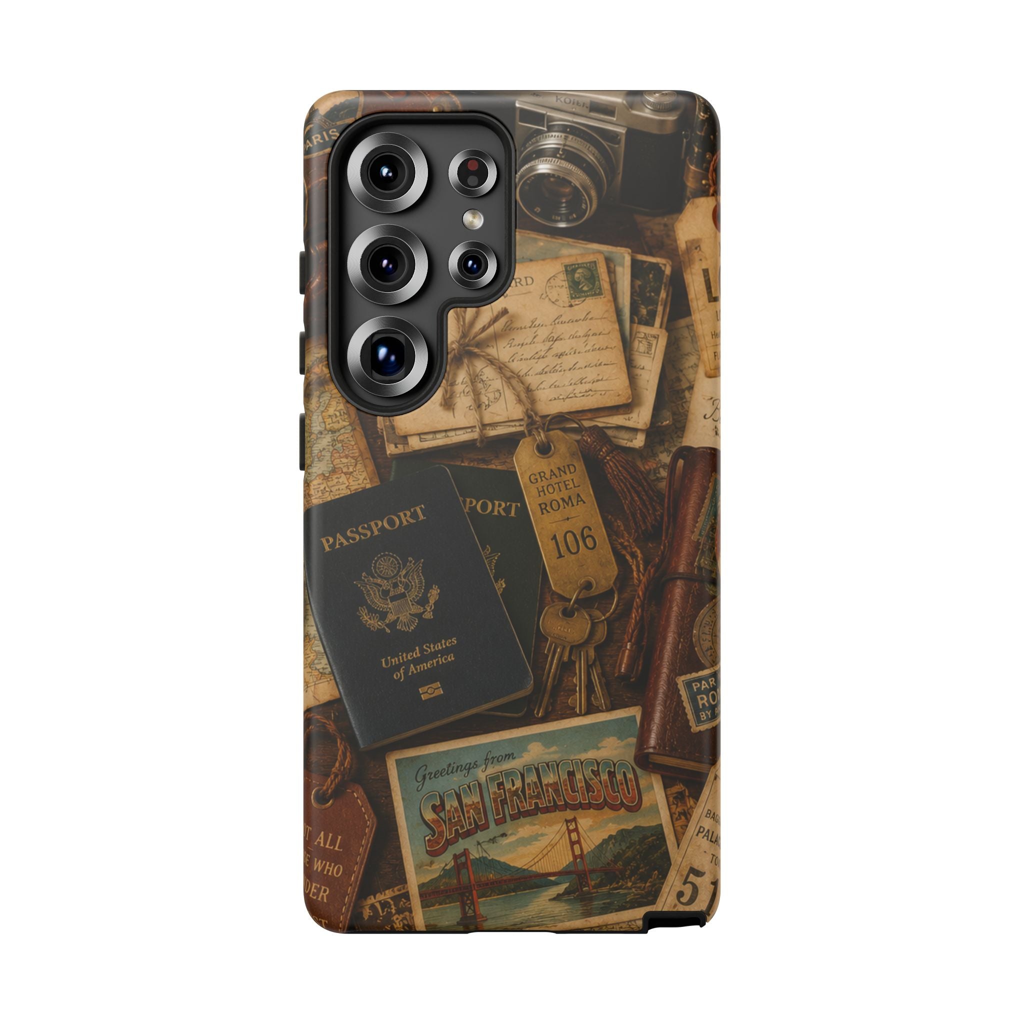 Vintage Travel Phone Case – Passport & Postcard Collage