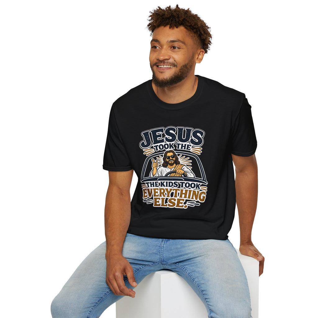 Jesus Took The Wheel T‑Shirt — "Jesus Took The Kids Took Everything Else" Christian Graphic Tee