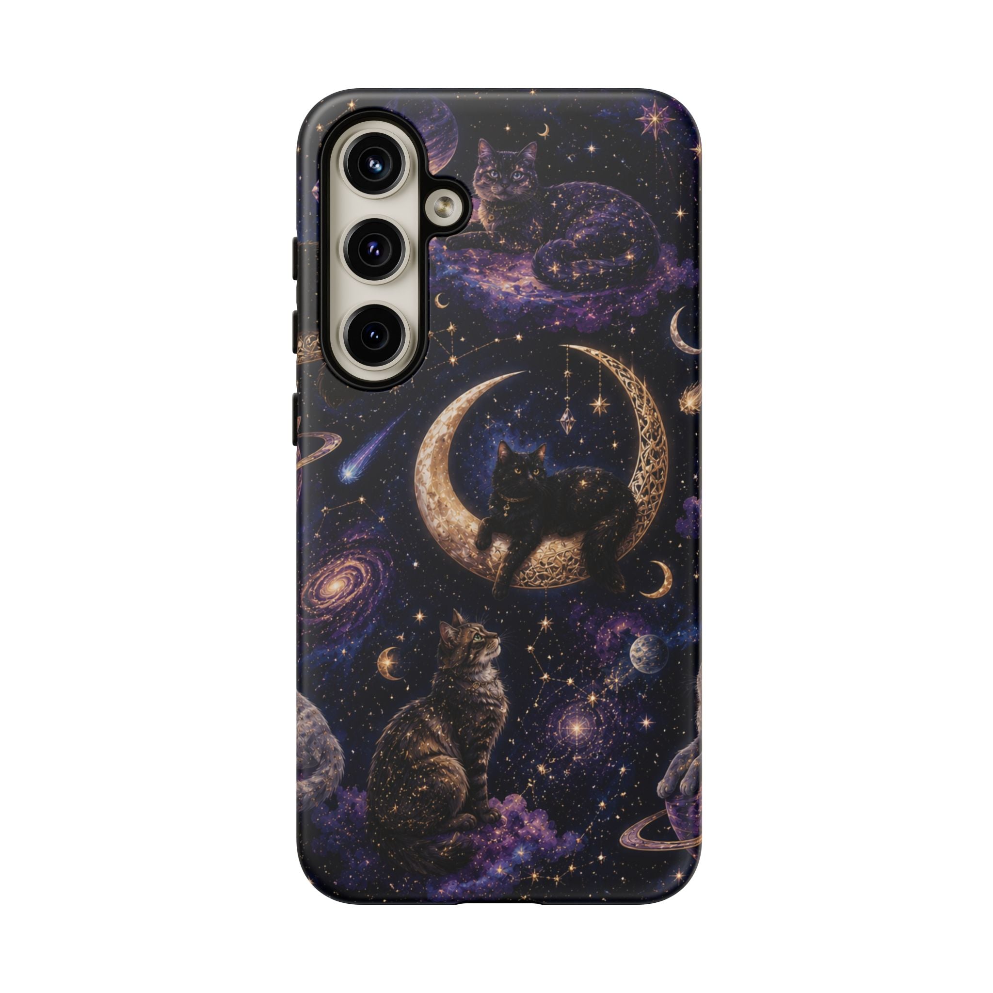 Galaxy Cats Tough Phone Case — Moon & Stars Space Kitty Protective Cover