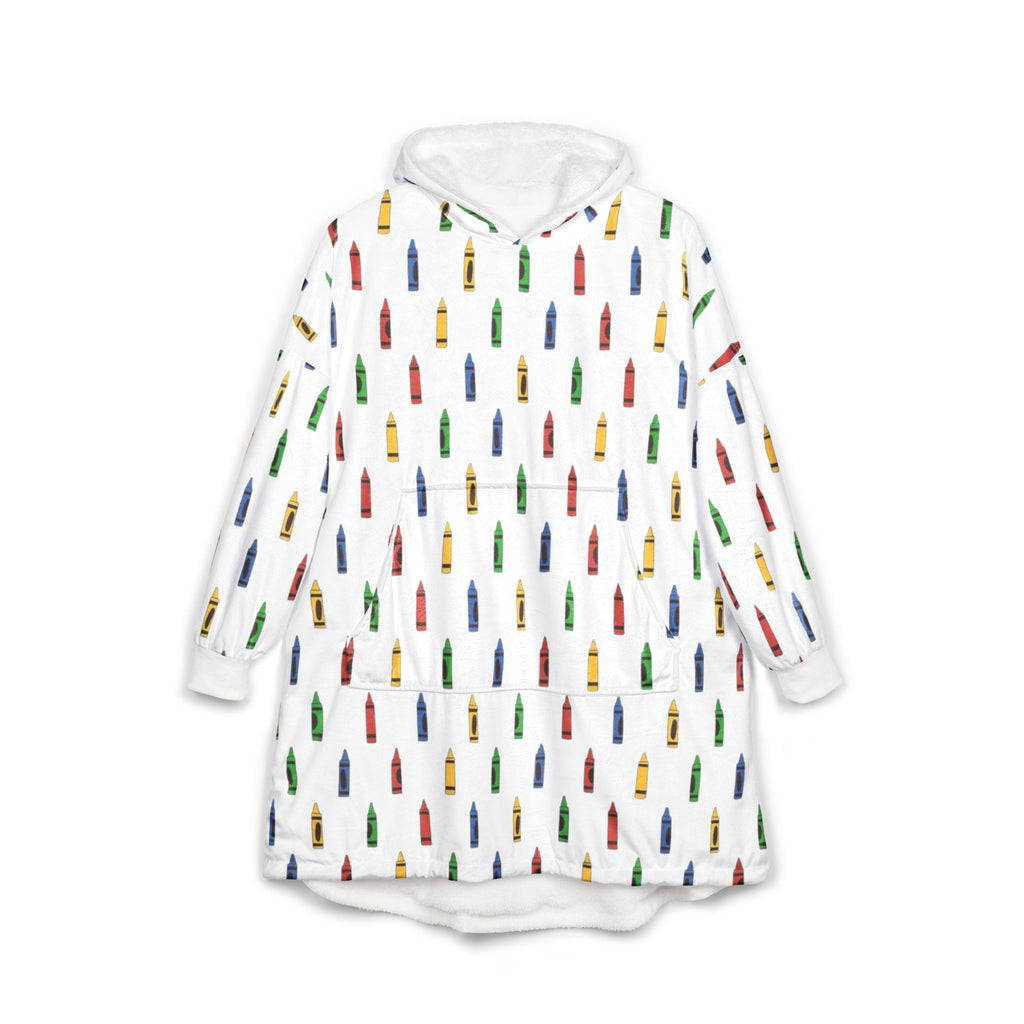 Hooded Blanket with Colorful Crayon Pattern – Cozy Kids & Teacher Gift