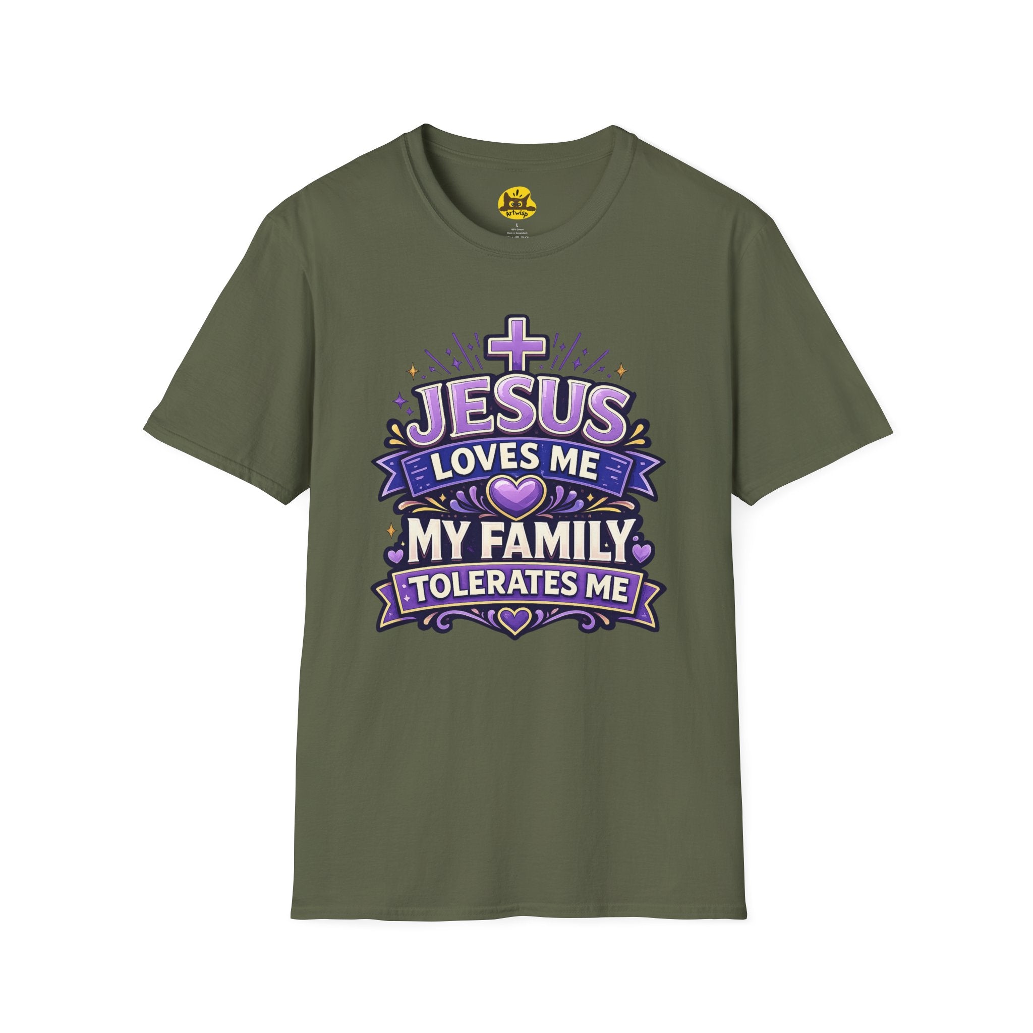 Jesus Loves Me T-Shirt — "Jesus Loves Me, My Family Tolerates Me" Funny Christian Gift Graphic Tee