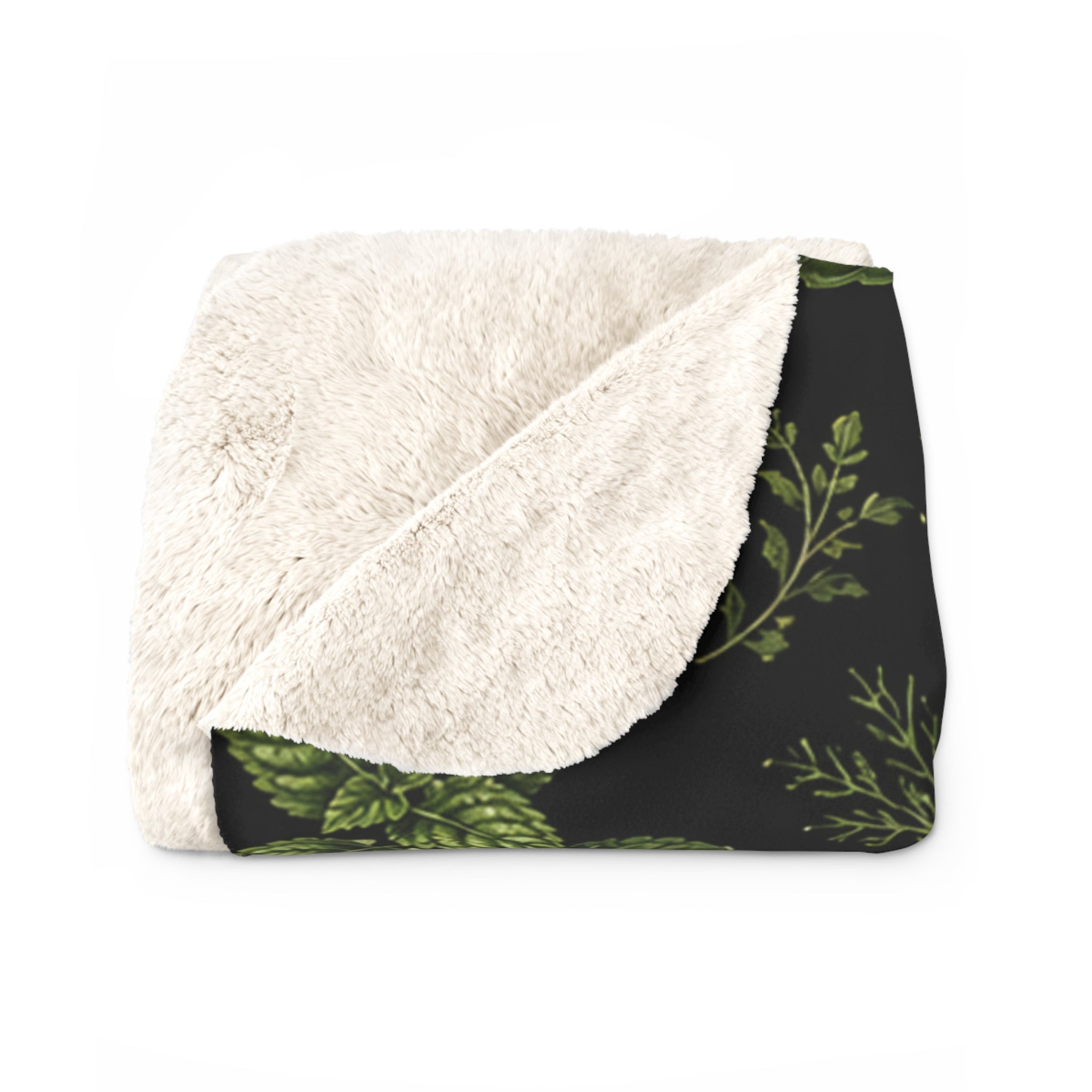 Herb Garden Sherpa Blanket — Cozy Fleece Throw with Labeled Botanical Print