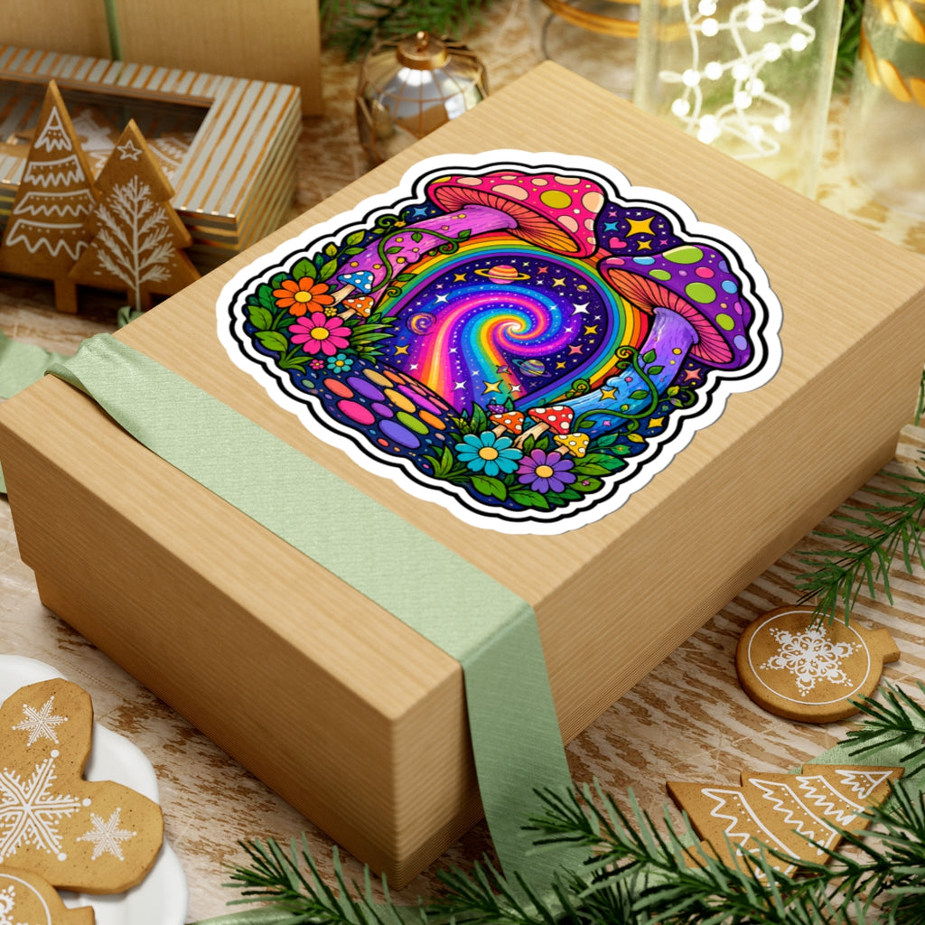 Psychedelic Mushroom Portal Sticker — Colorful Trippy Kiss-Cut Decal