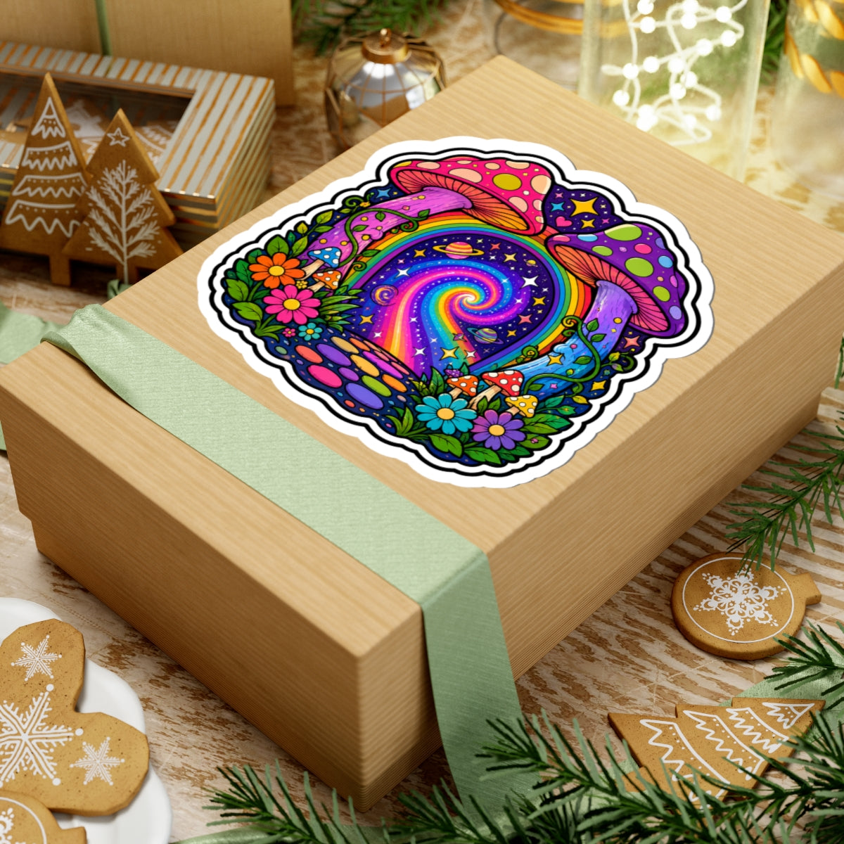 Psychedelic Mushroom Portal Sticker — Colorful Trippy Kiss-Cut Decal