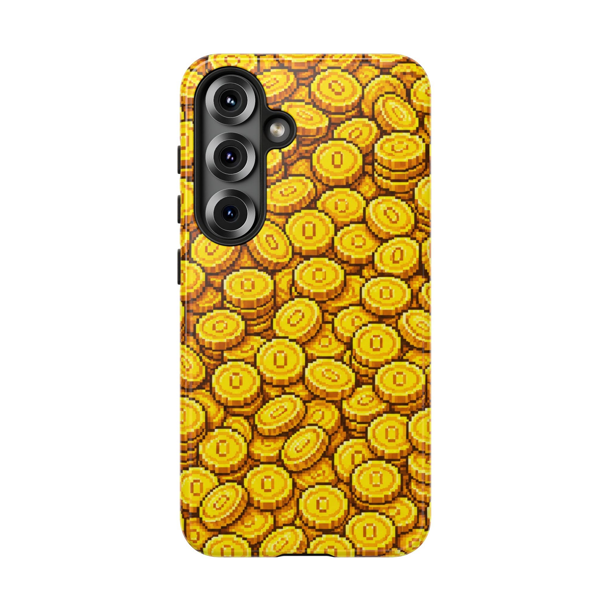 8bit Gamer Coin Pattern Phone Case – Retro Video Game Gold Treasure Design