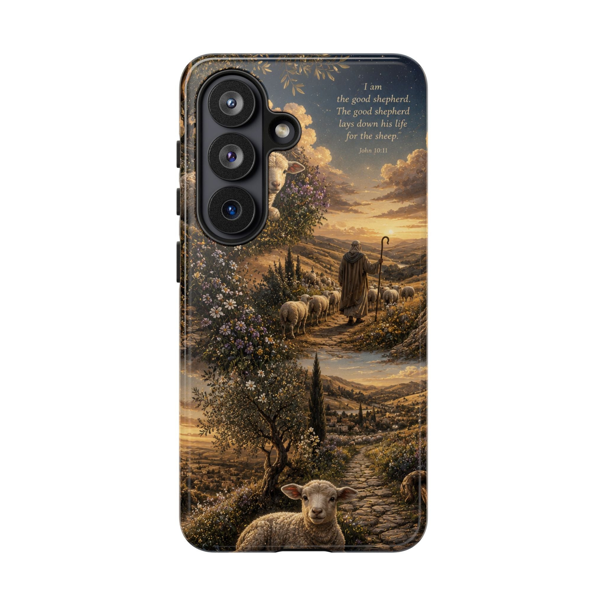 Tough Phone Case — Shepherd & Lamb Scenic Christian Scripture Design ("The good shepherd...")