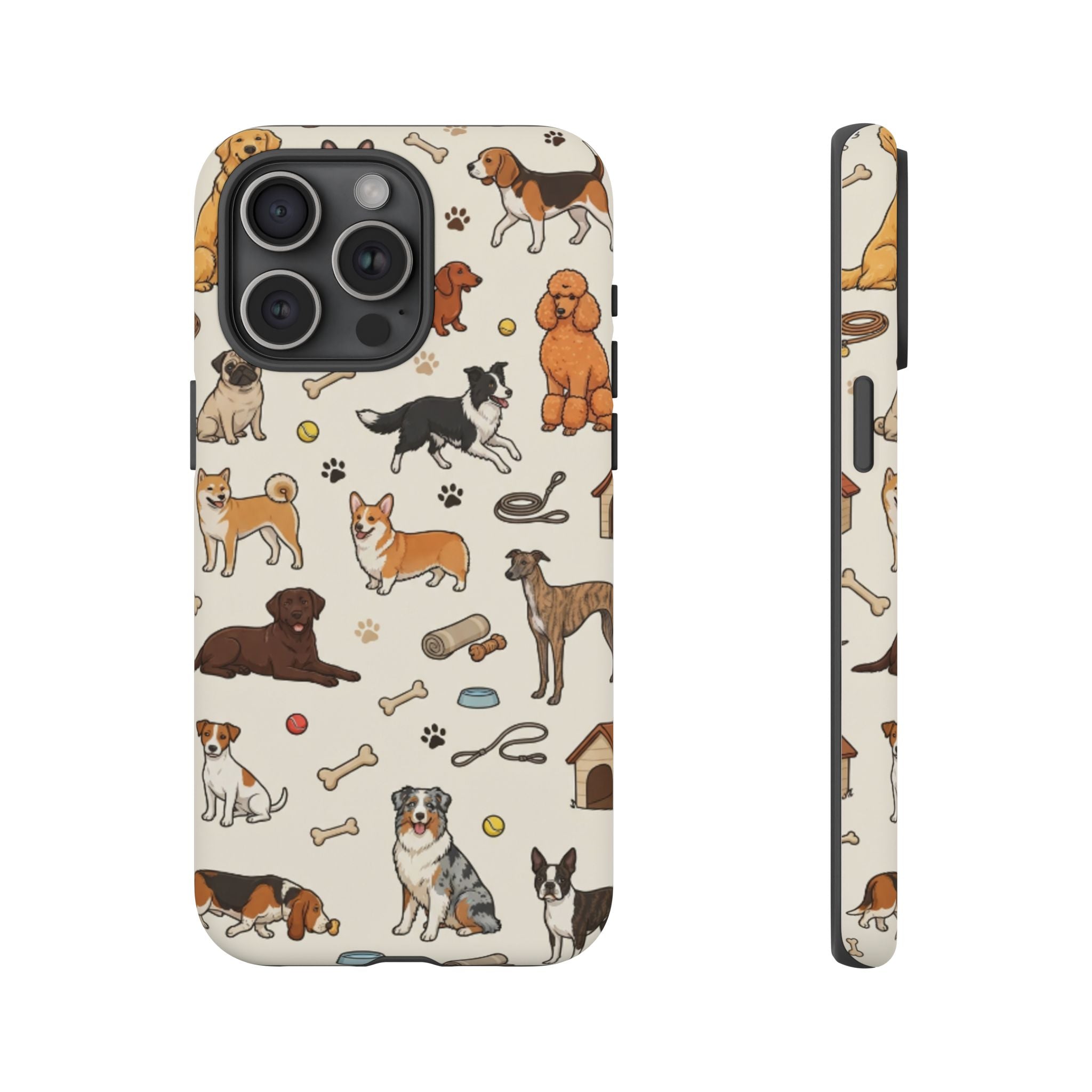 Dog Pattern Tough Phone Case — Cute Breed Collage Protective Cover