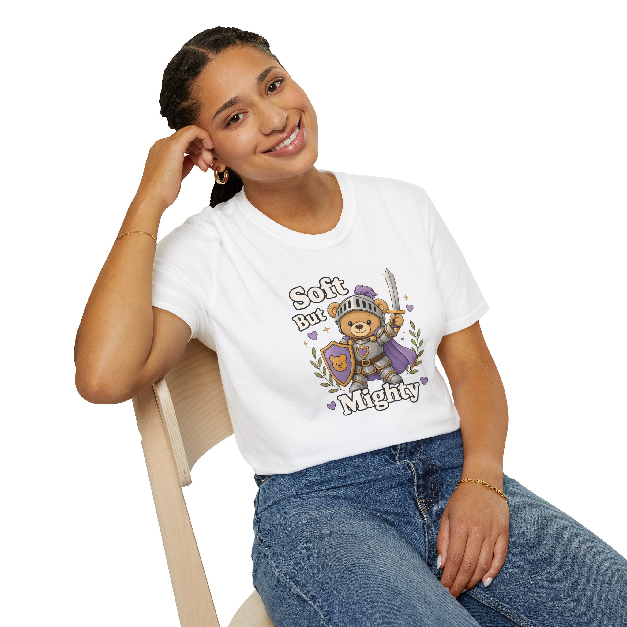 Soft But Mighty T‑Shirt — Cute Knight TeddyBear Graphic Tee