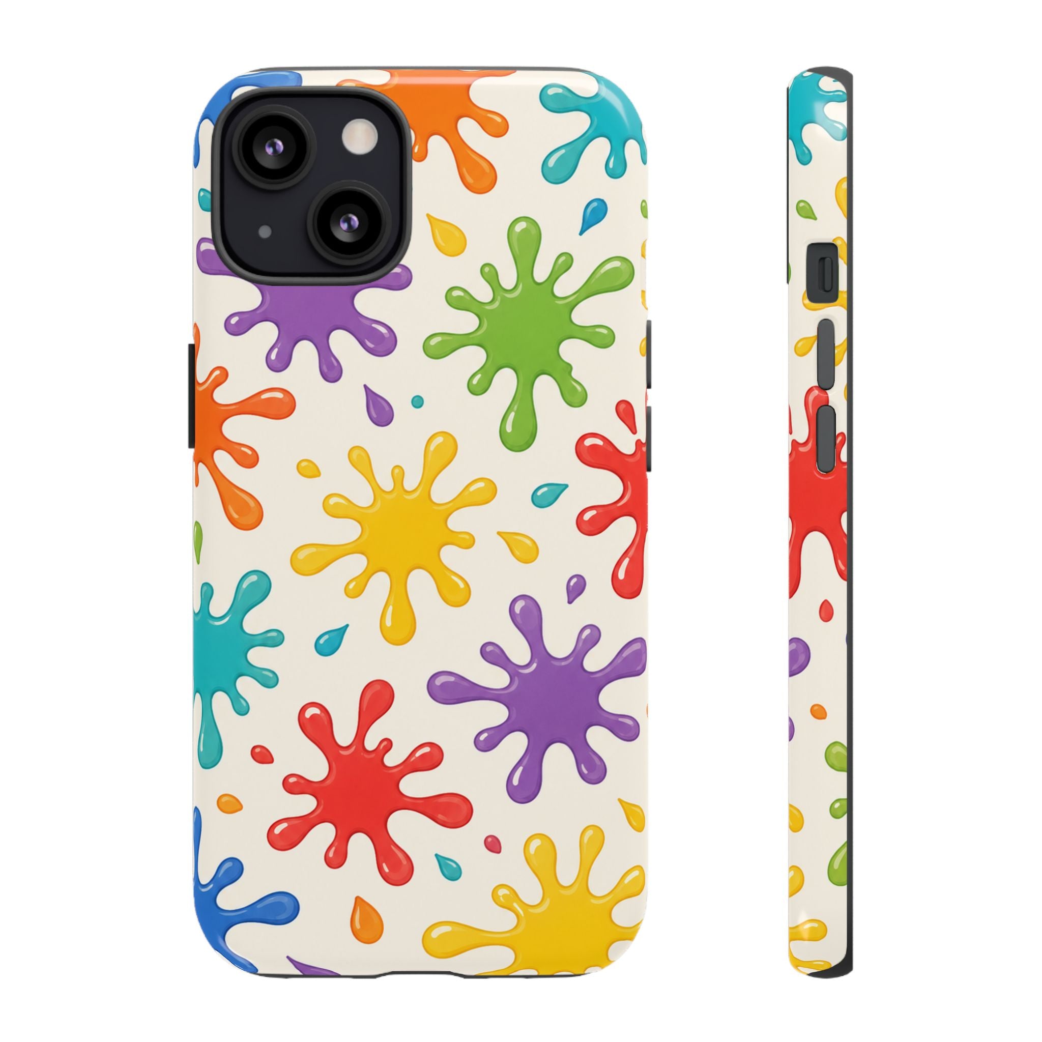 Colorful Paint Splat Phone Case — Protective Tough Case with Bright Rainbow Splatter Design