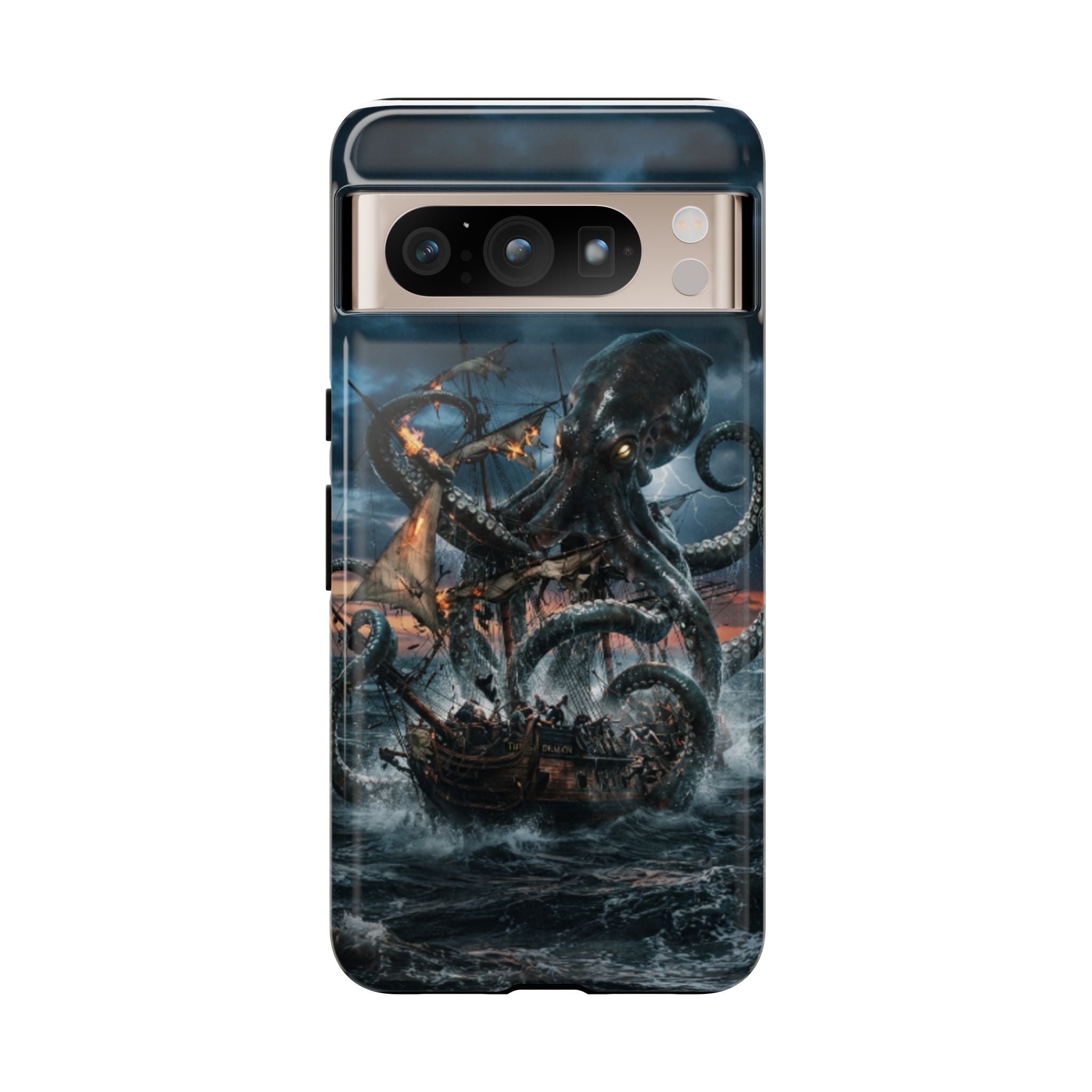 Kraken Sea Battle Phone Case — Ocean Monster Shipwreck Design