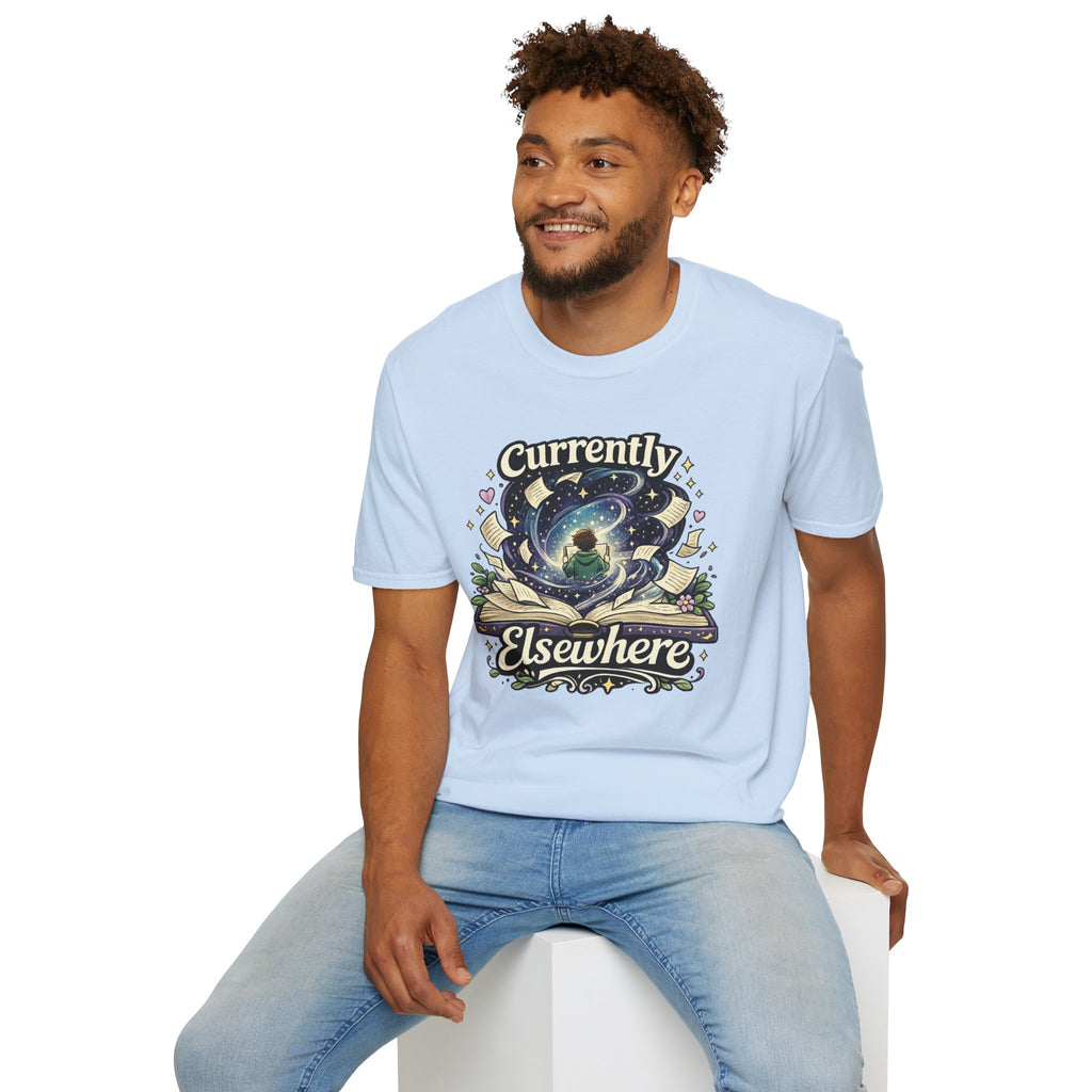 "Currently Elsewhere" Cosmic Reader Graphic Tee Gift T-Shirt