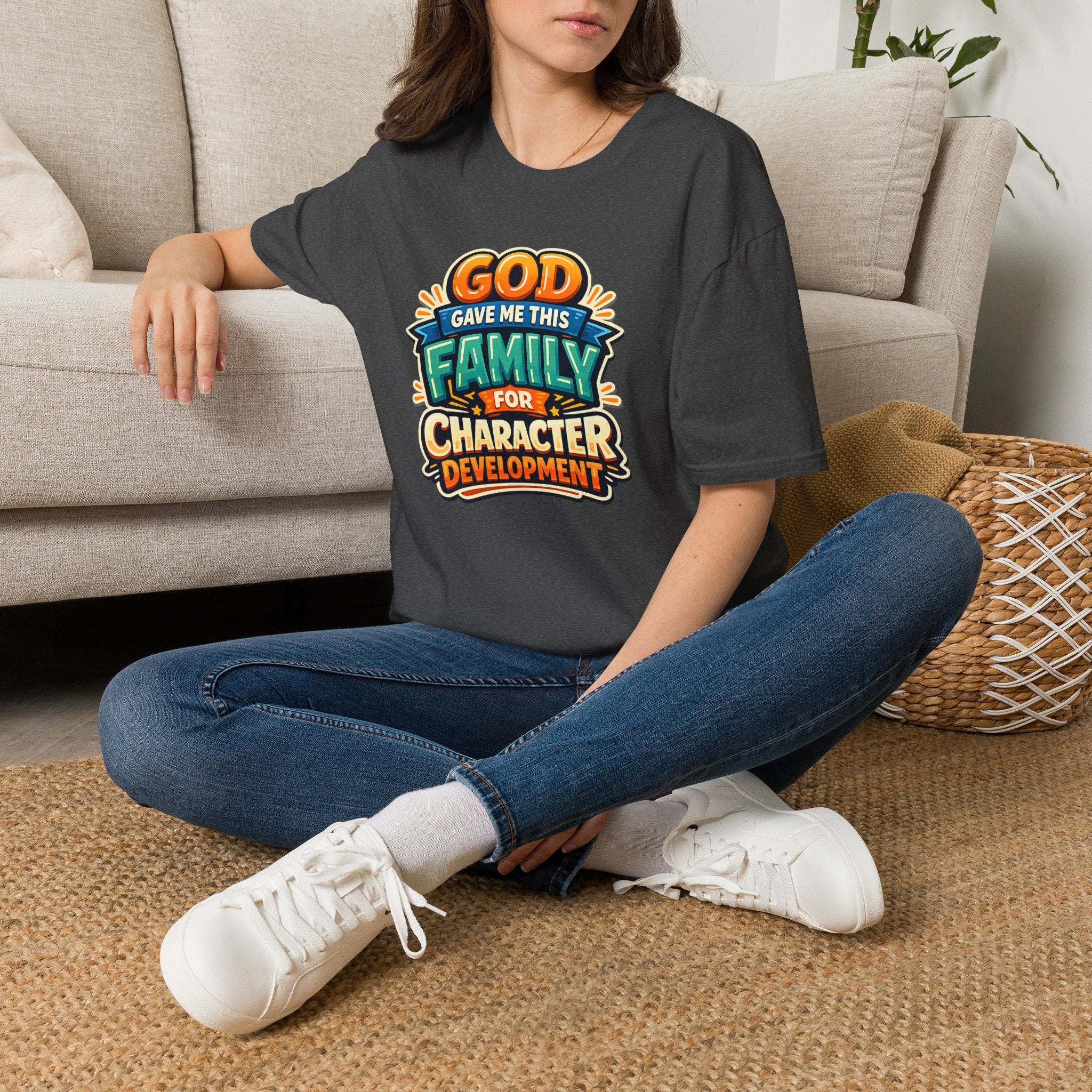 “God Gave Me This Family for Character Development” Funny Christian Graphic Gift Tee