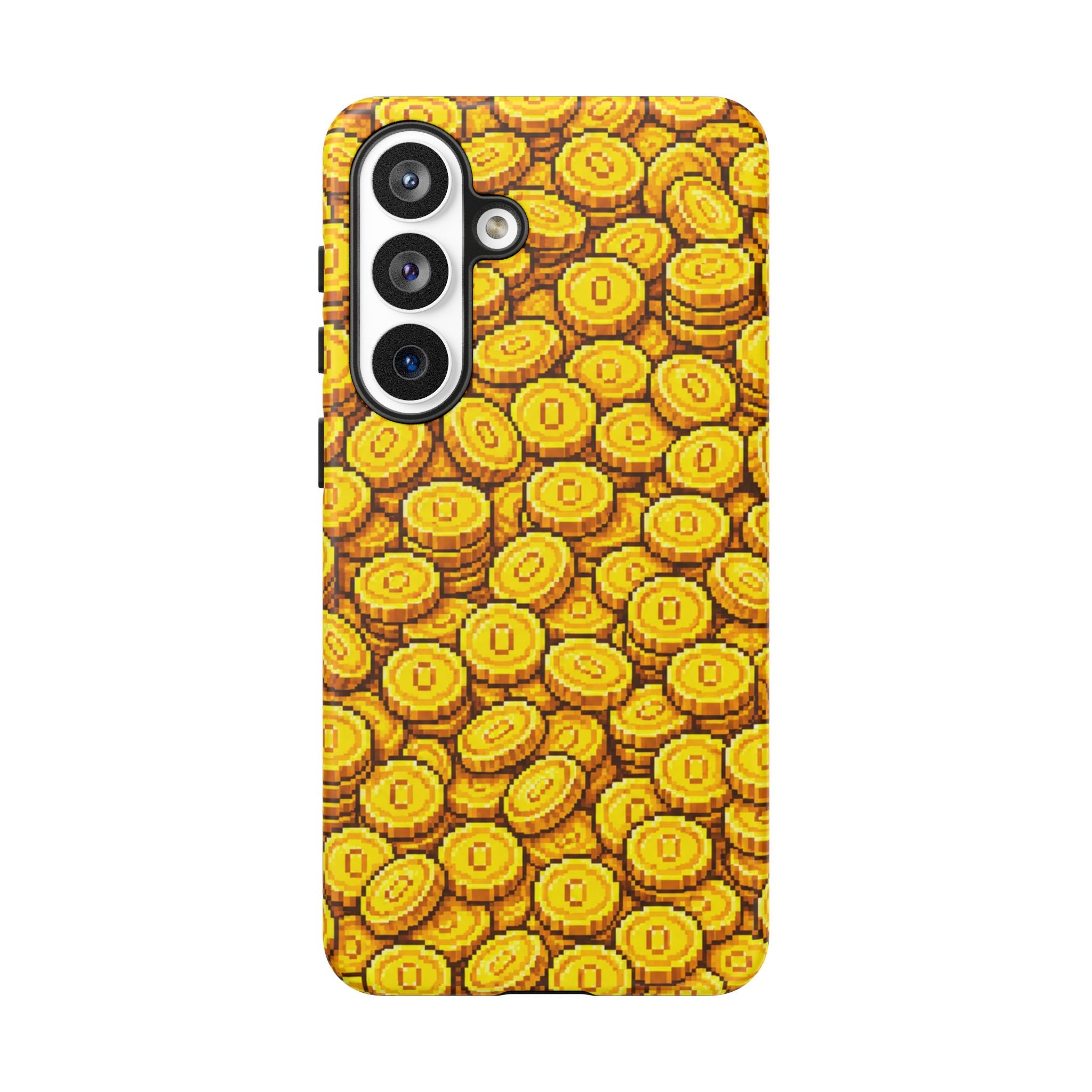 8bit Gamer Coin Pattern Phone Case – Retro Video Game Gold Treasure Design