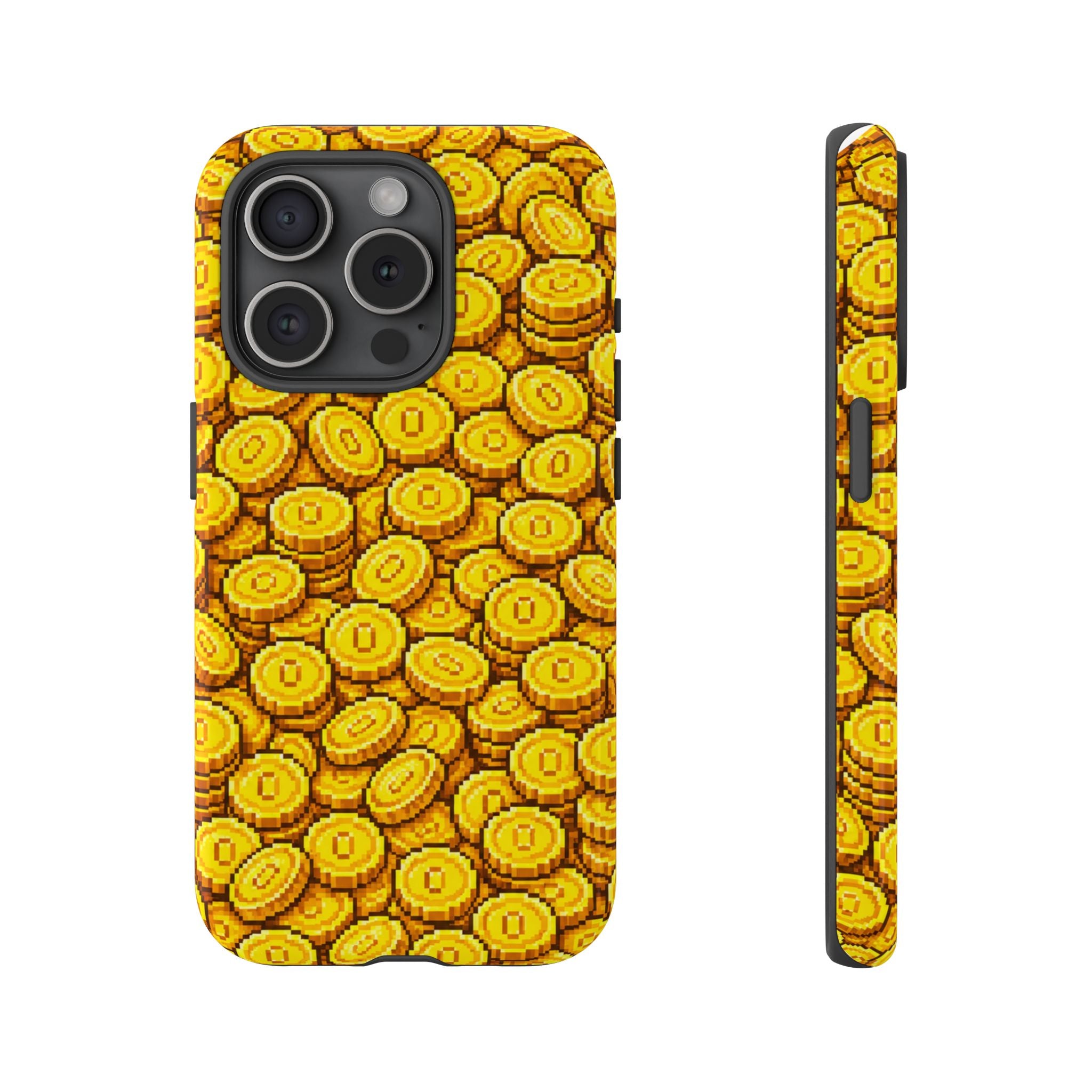8bit Gamer Coin Pattern Phone Case – Retro Video Game Gold Treasure Design