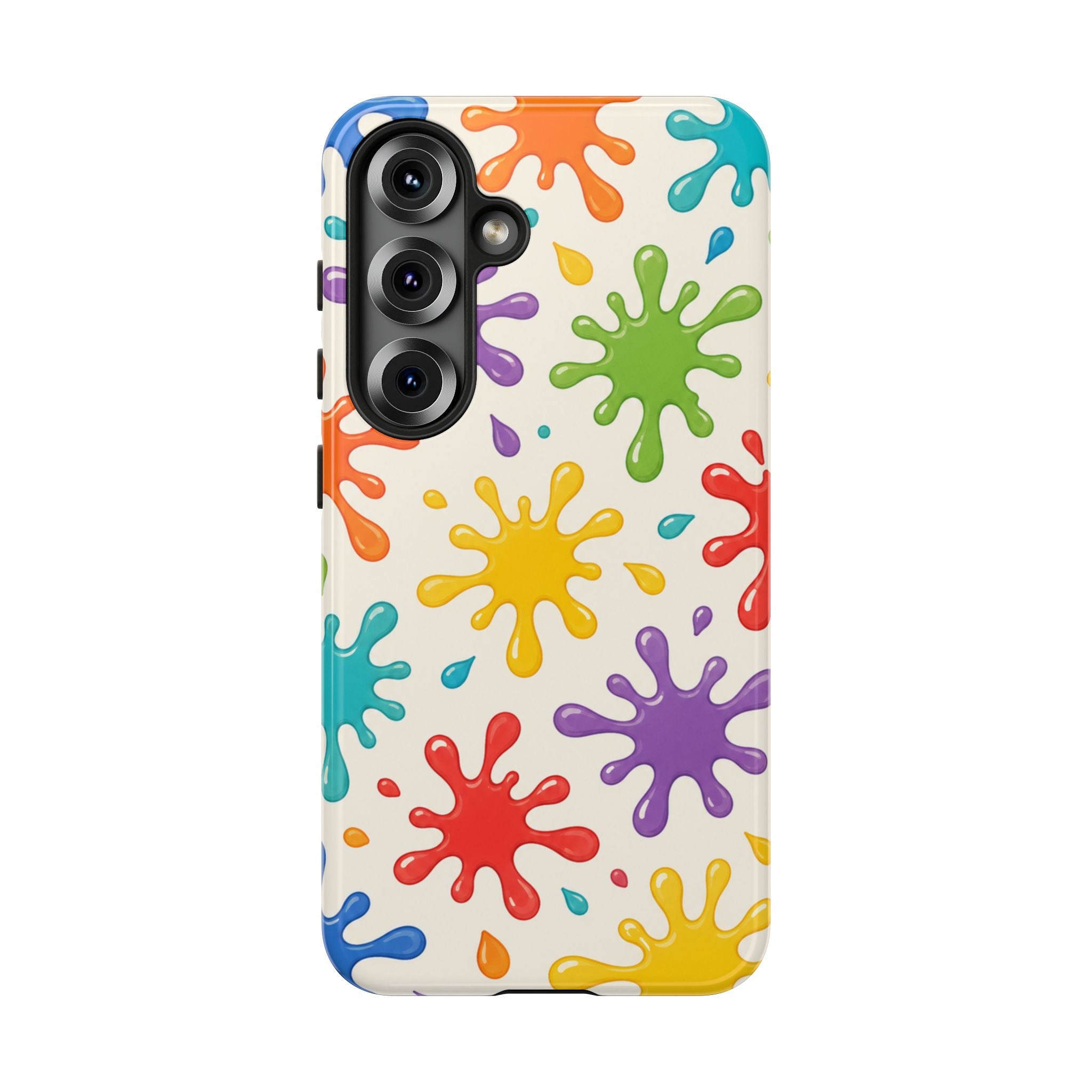 Colorful Paint Splat Phone Case — Protective Tough Case with Bright Rainbow Splatter Design