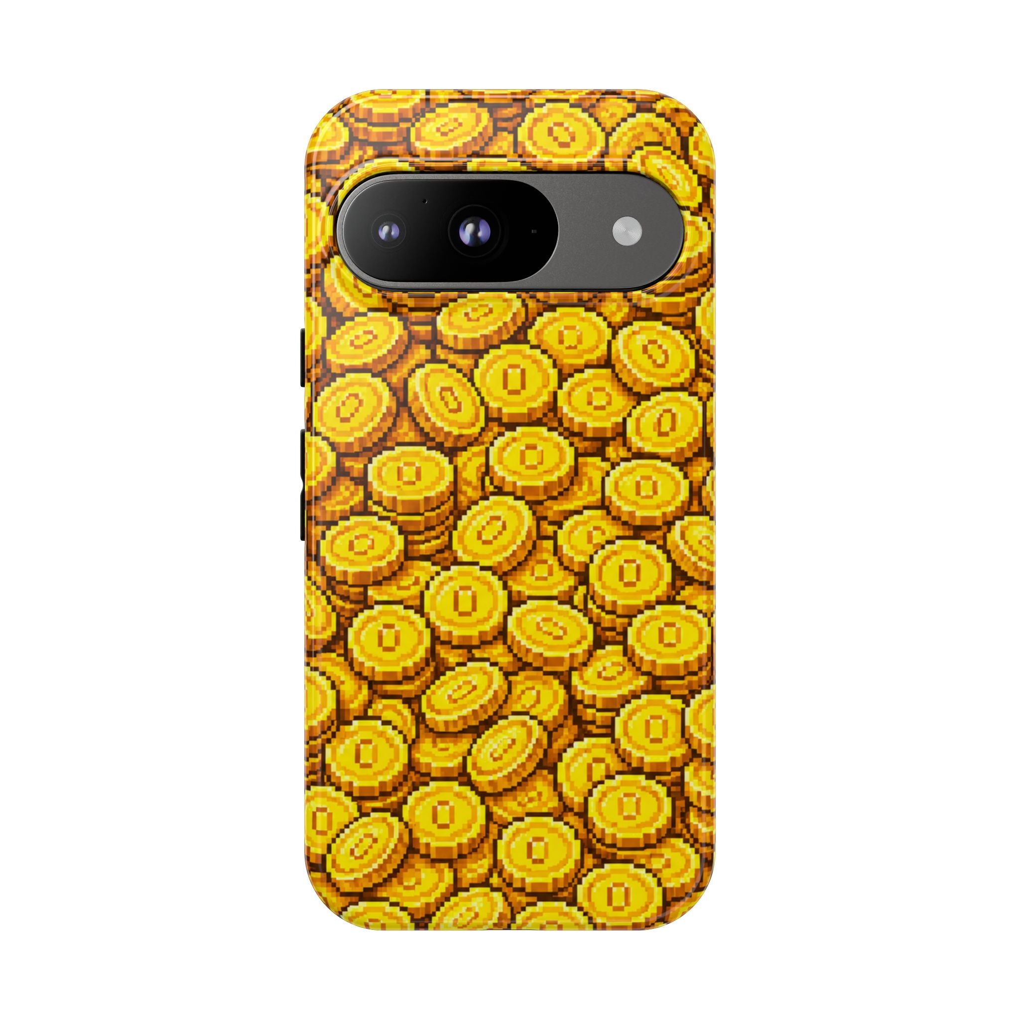 8bit Gamer Coin Pattern Phone Case – Retro Video Game Gold Treasure Design