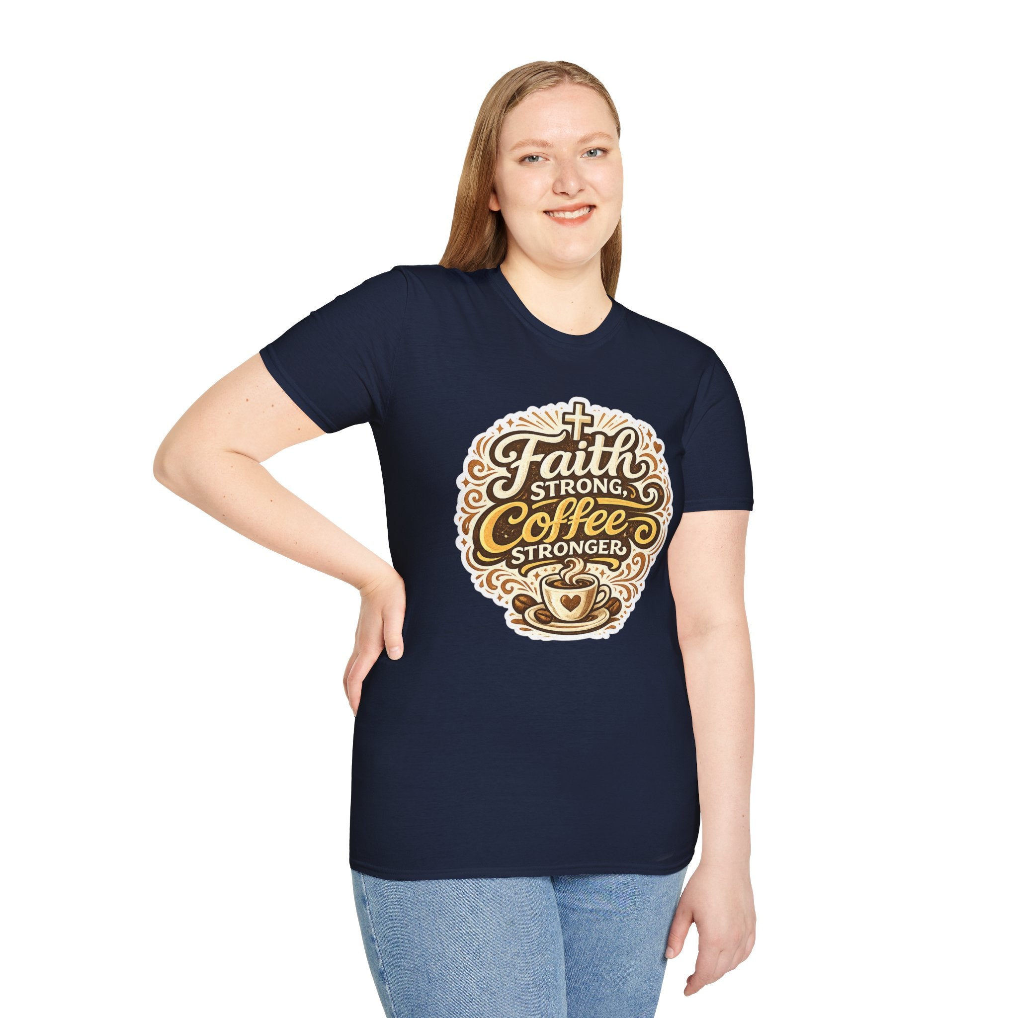 Faith Strong, Coffee Stronger T-Shirt | Faith Inspired Gift Tee