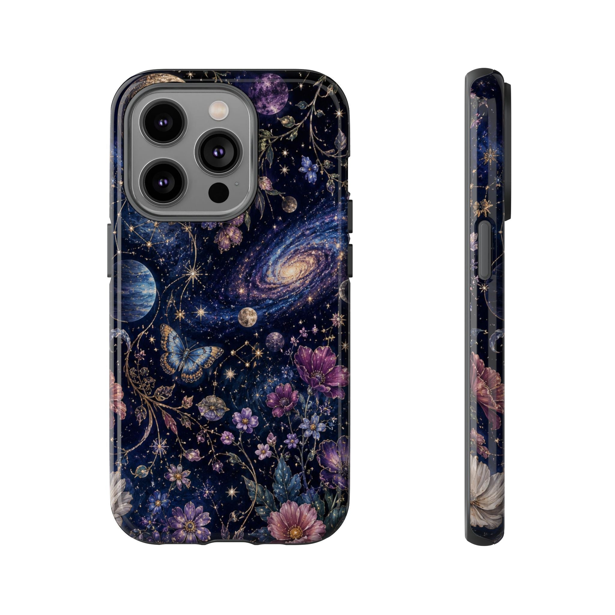 Cosmic Garden Tough Phone Case — Floral Galaxy Phone Protective Cover