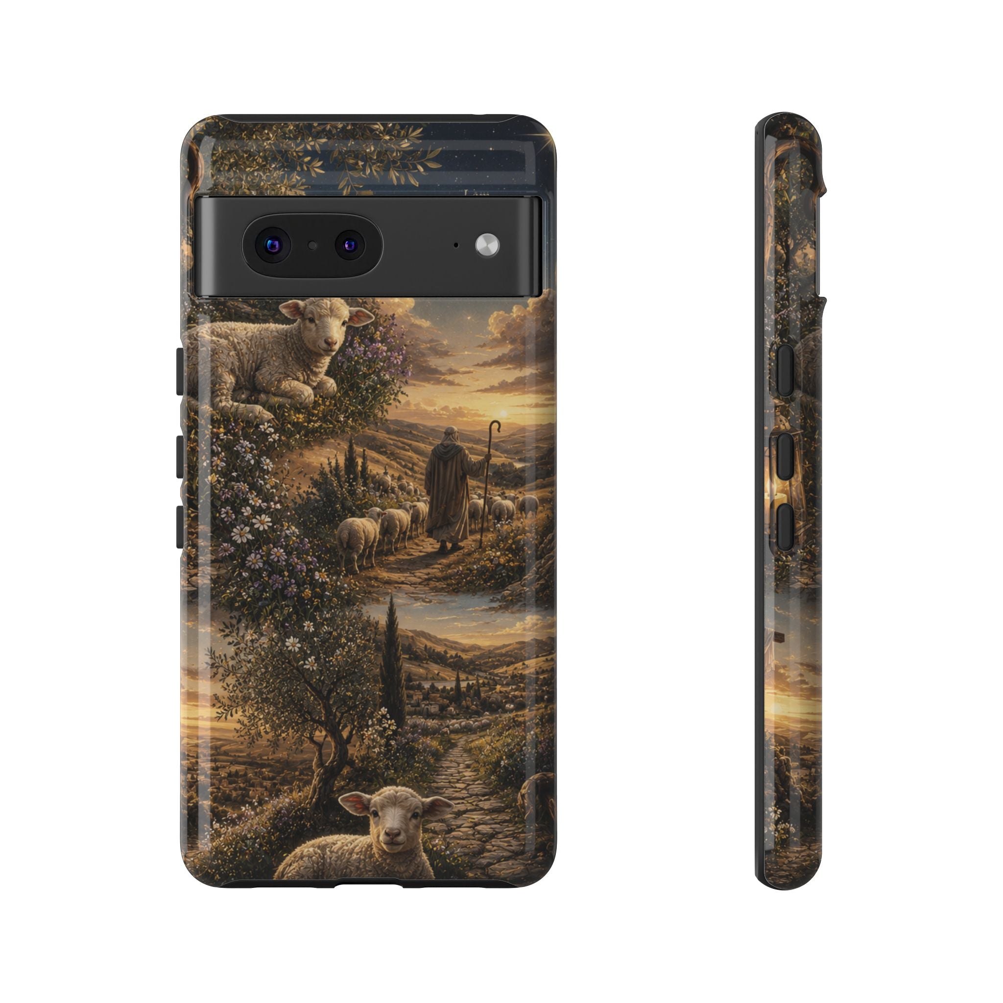 Tough Phone Case — Shepherd & Lamb Scenic Christian Scripture Design ("The good shepherd...")