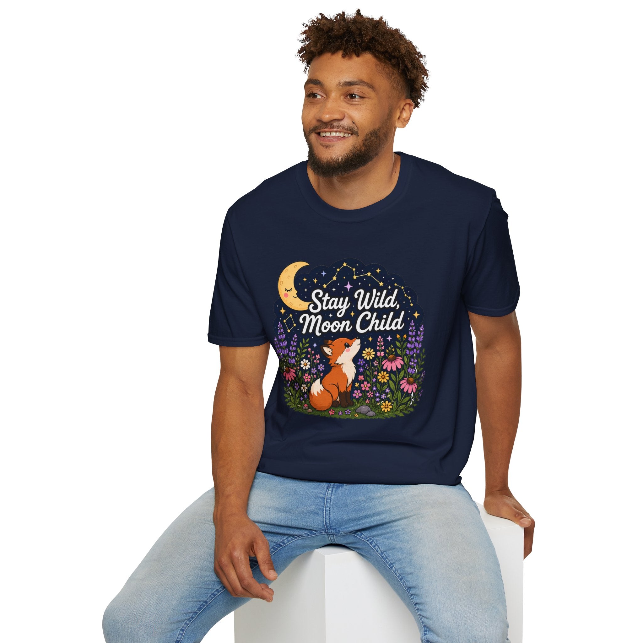 Moon Child T-Shirt — "Stay Wild, Moon Child" Fox & Moon Graphic Tee