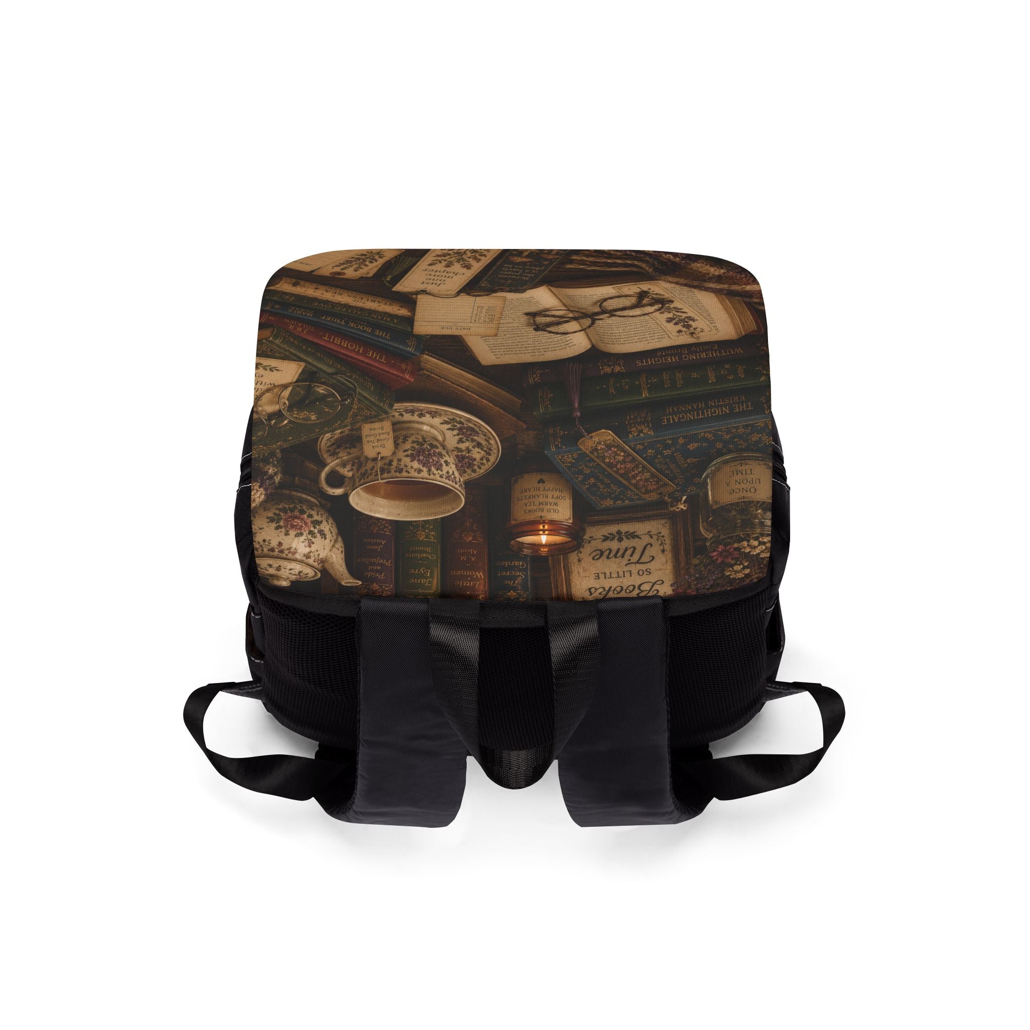 Vintage Booklover Shoulder Backpack — Literary Print Shoulder Backpack