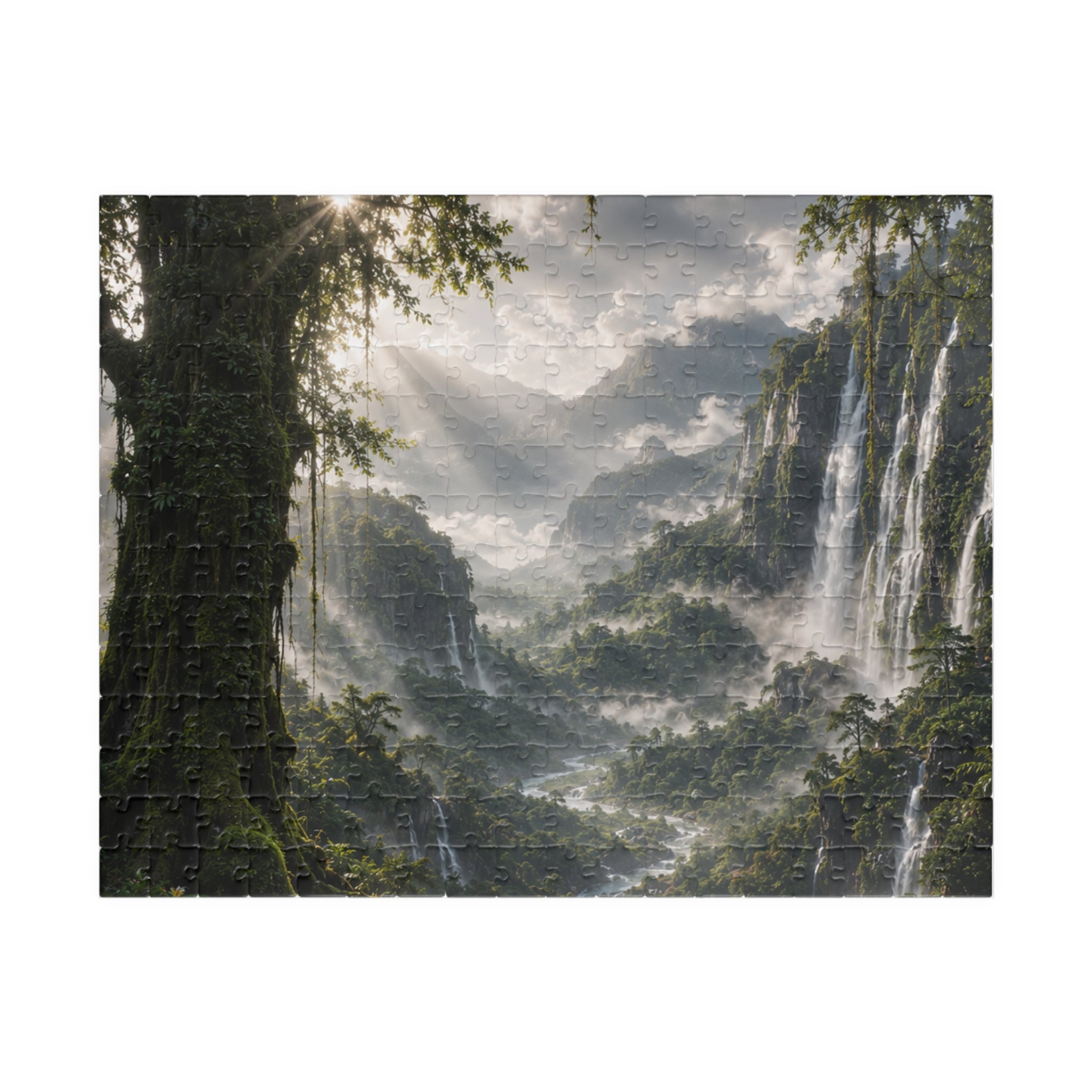 Mystic Waterfall Landscape Puzzle — Scenic Nature Jigsaw (110/252/520/1014 pc)