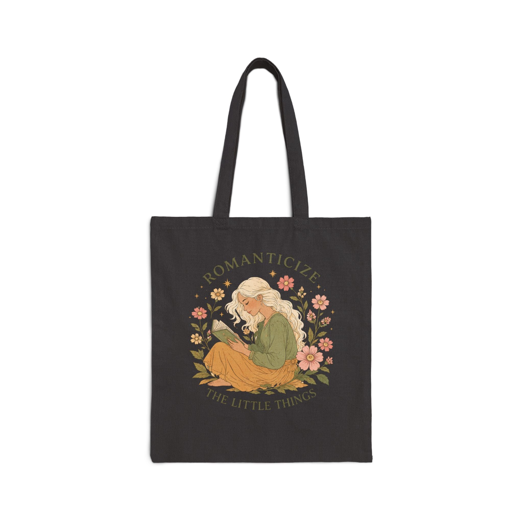 Tote Bag — "Romanticize the Little Things" Floral Book Lover Canvas Tote