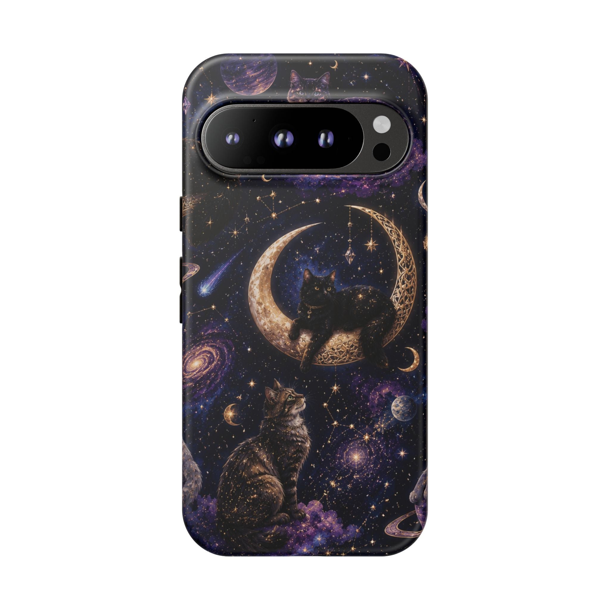 Galaxy Cats Tough Phone Case — Moon & Stars Space Kitty Protective Cover