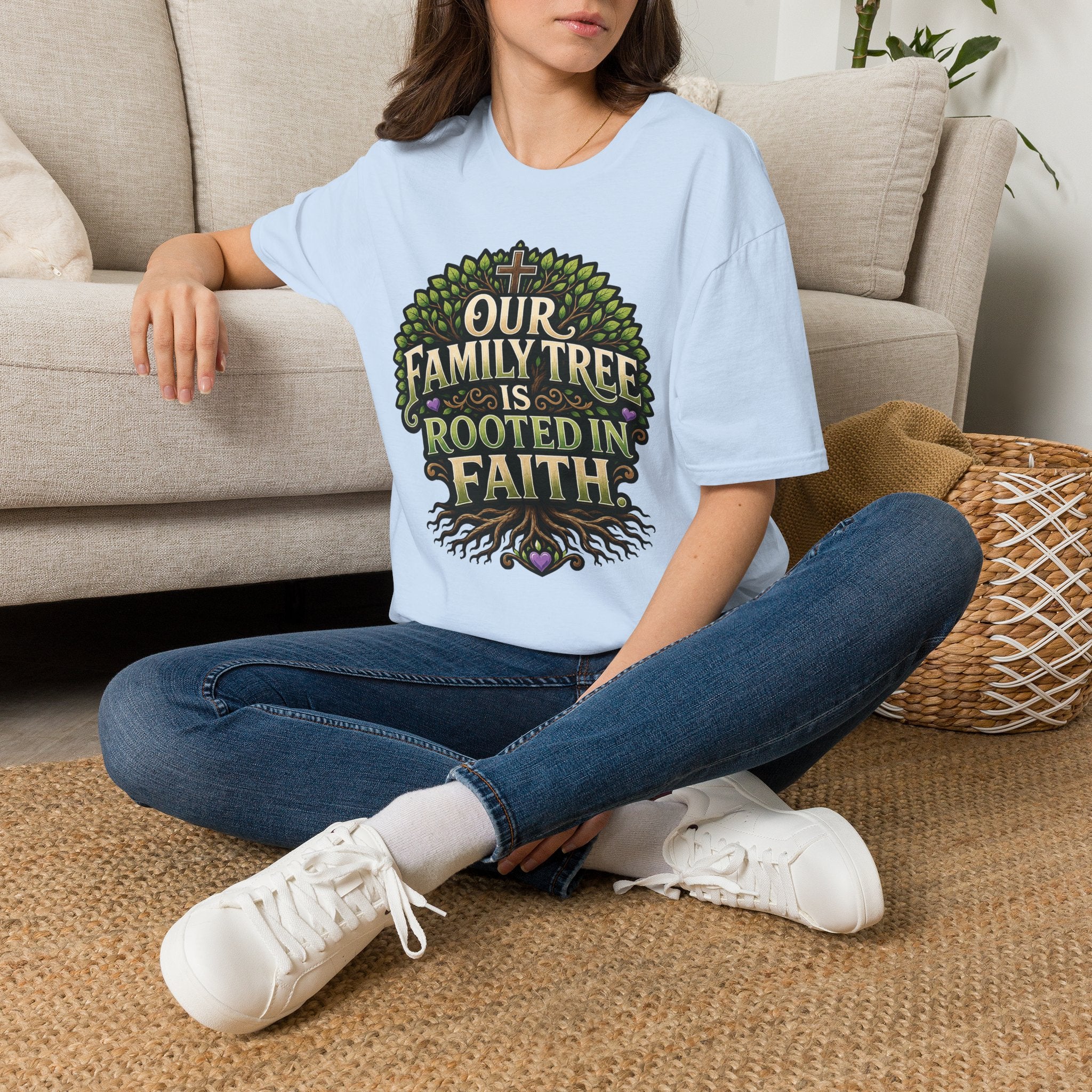 Faith Family Tree T-Shirt — "Our Family Tree Is Rooted in Faith" Christian Graphic Tee